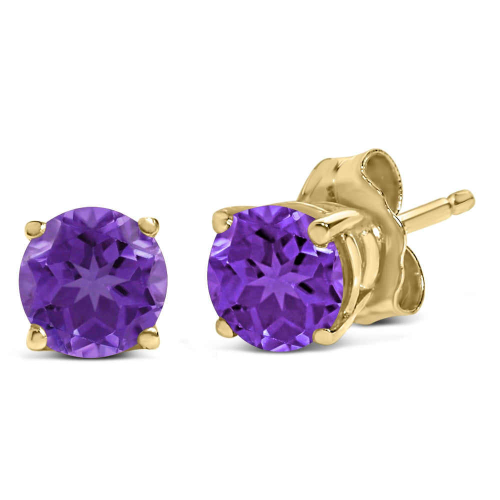 14K Gold 5X5MM Round Gemstone Solitaire Stud Earrings