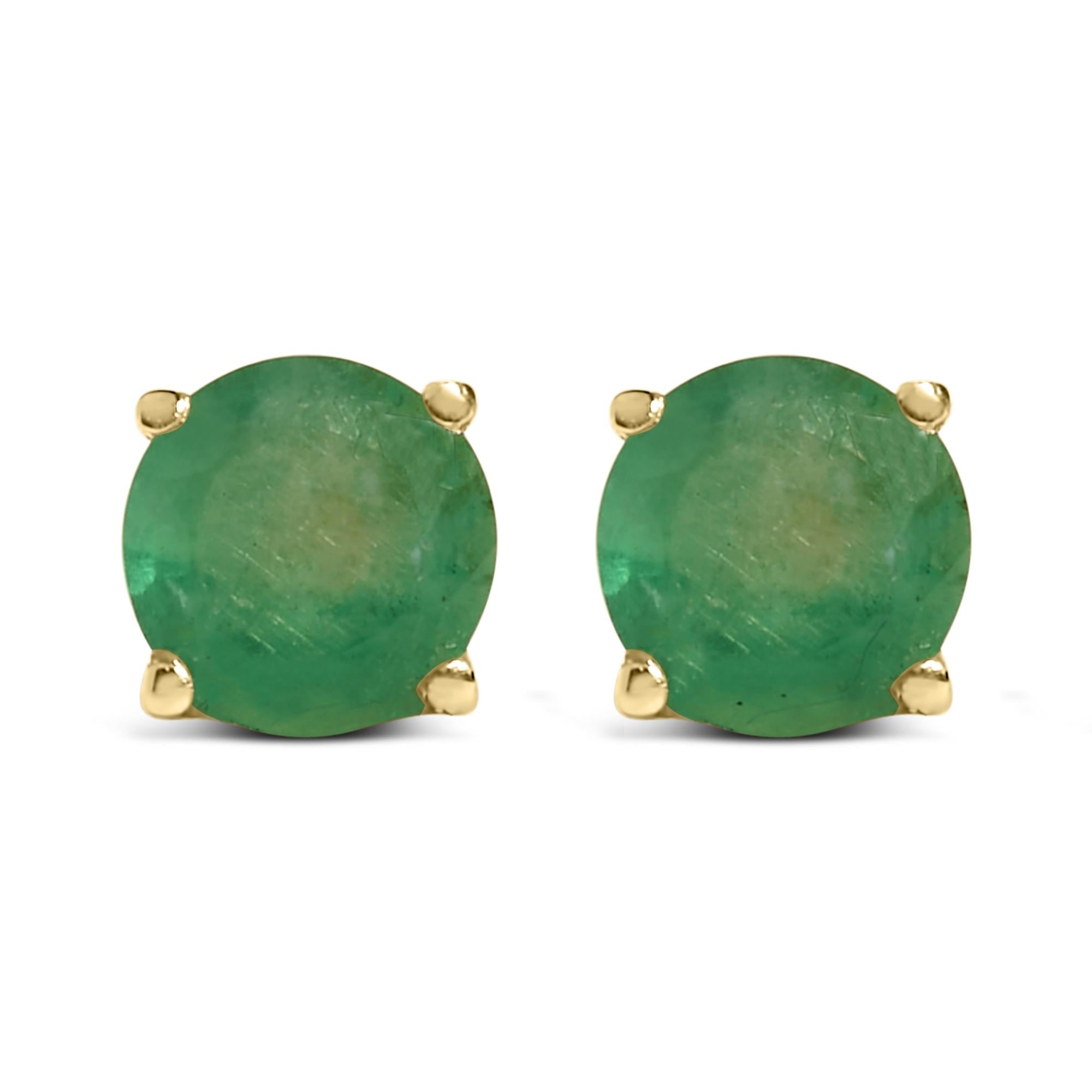 14K Gold 5X5MM Round Gemstone Solitaire Stud Earrings