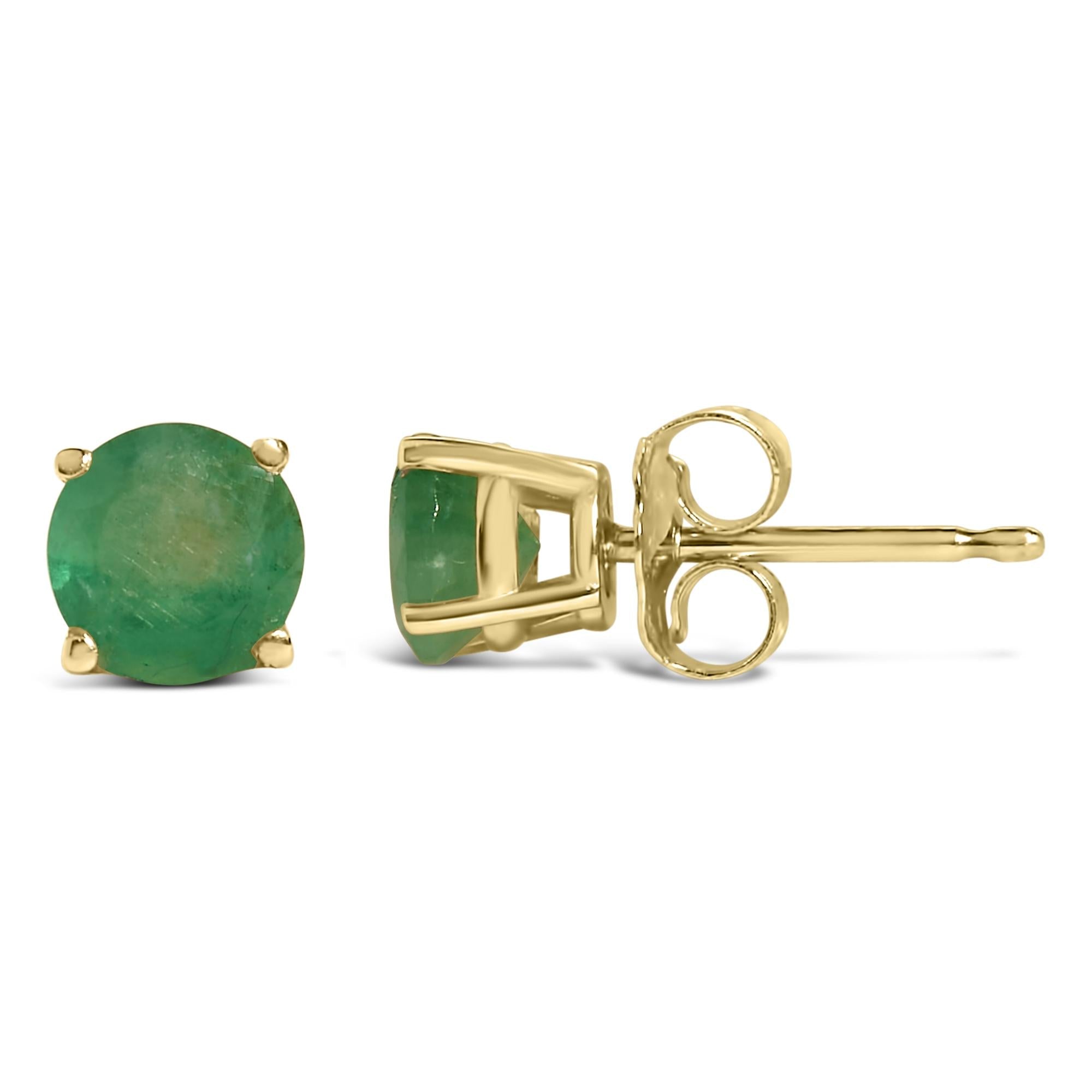 14K Gold 5X5MM Round Gemstone Solitaire Stud Earrings