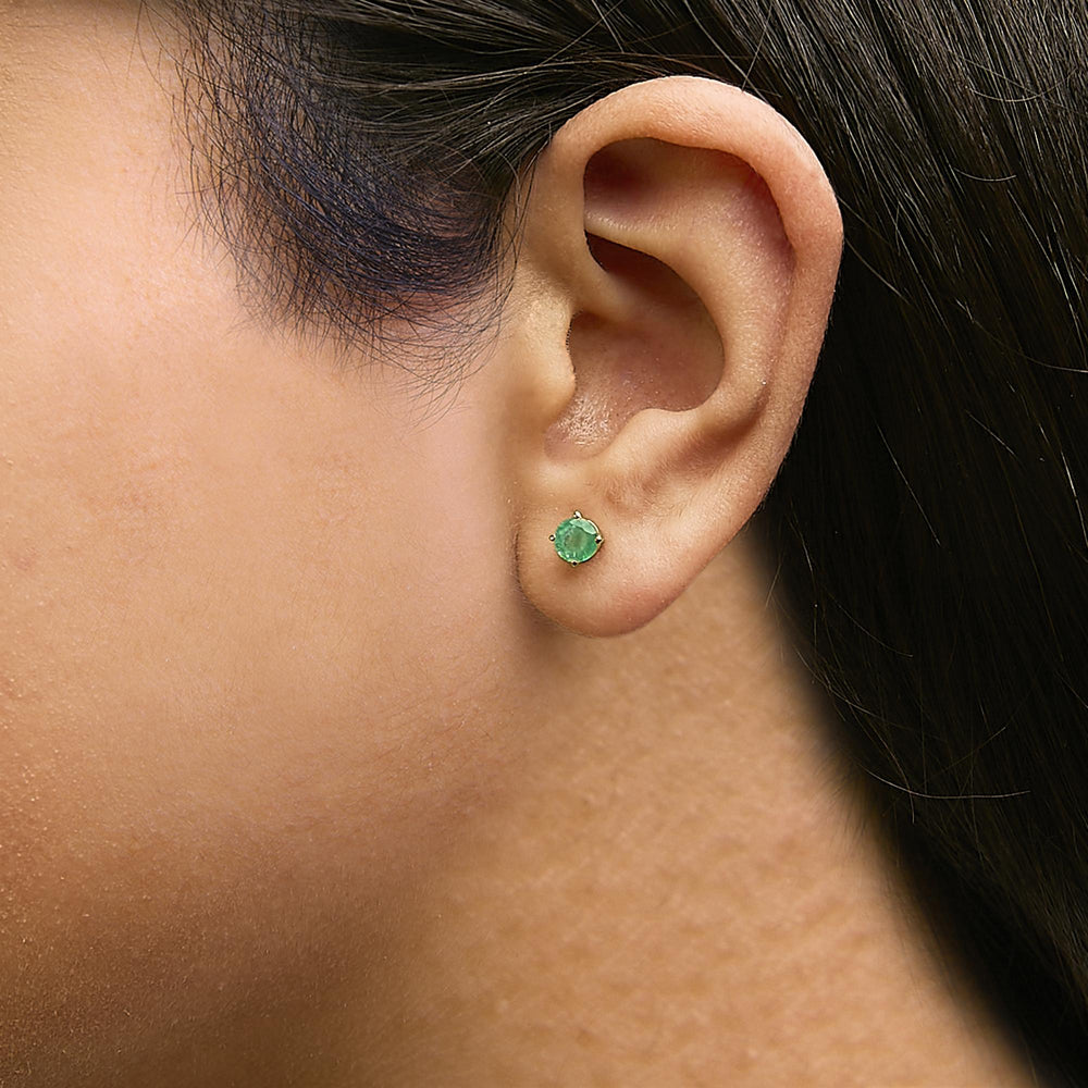 14K Gold 5X5MM Round Gemstone Solitaire Stud Earrings
