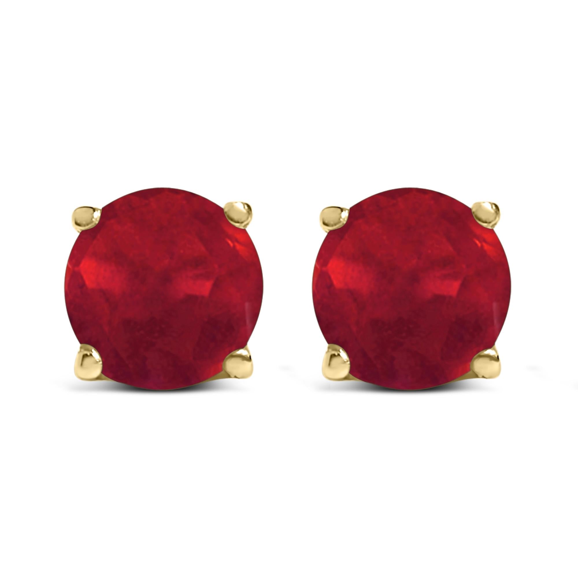 14K Gold 5X5MM Round Gemstone Solitaire Stud Earrings