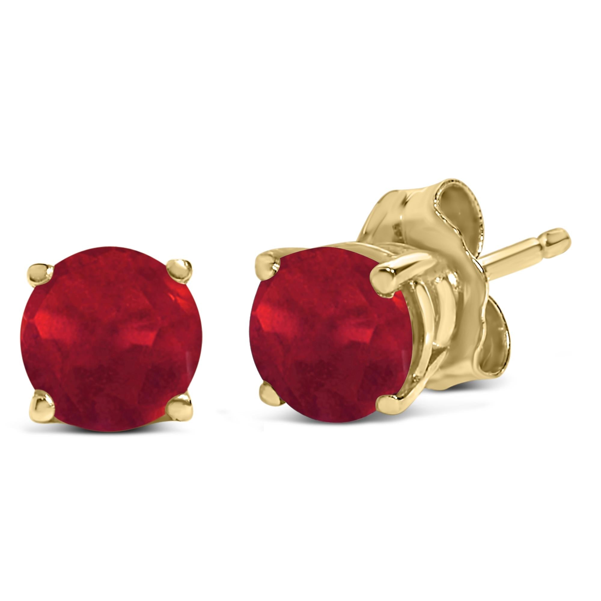 14K Gold 5X5MM Round Gemstone Solitaire Stud Earrings