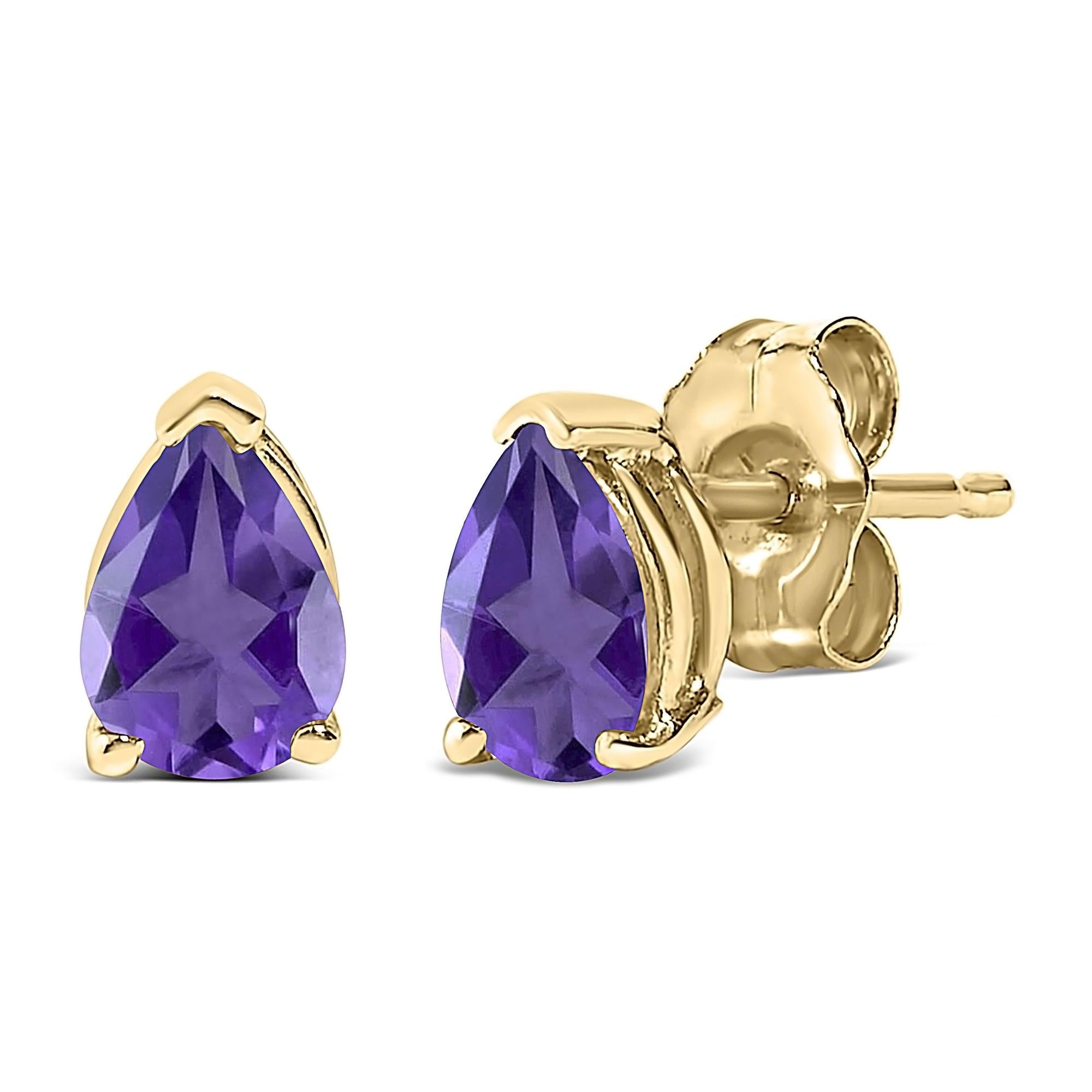 14K Gold 6x4MM Pear Shaped Gemstone Solitaire Stud Earrings