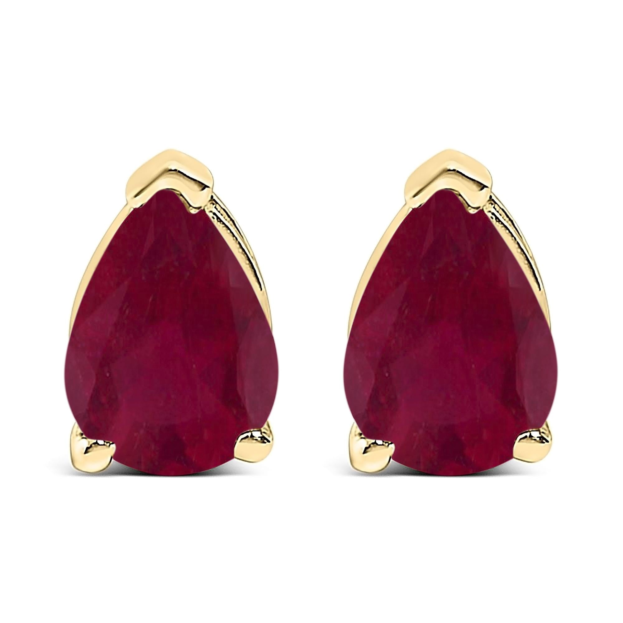 14K Gold 6x4MM Pear Shaped Gemstone Solitaire Stud Earrings