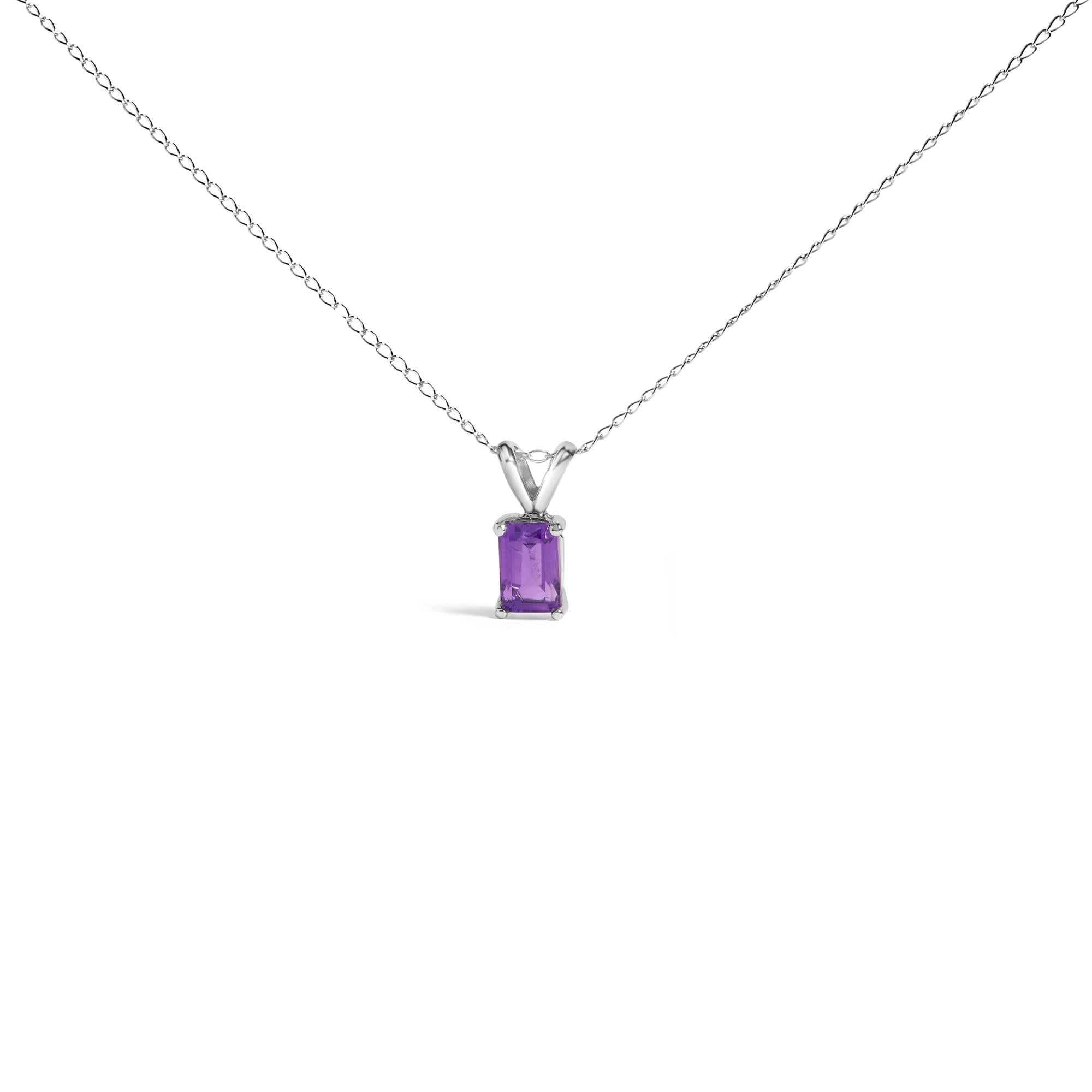 14K Gold 6x4MM Emerald Cut Gemstone Solitaire Pendant Necklace