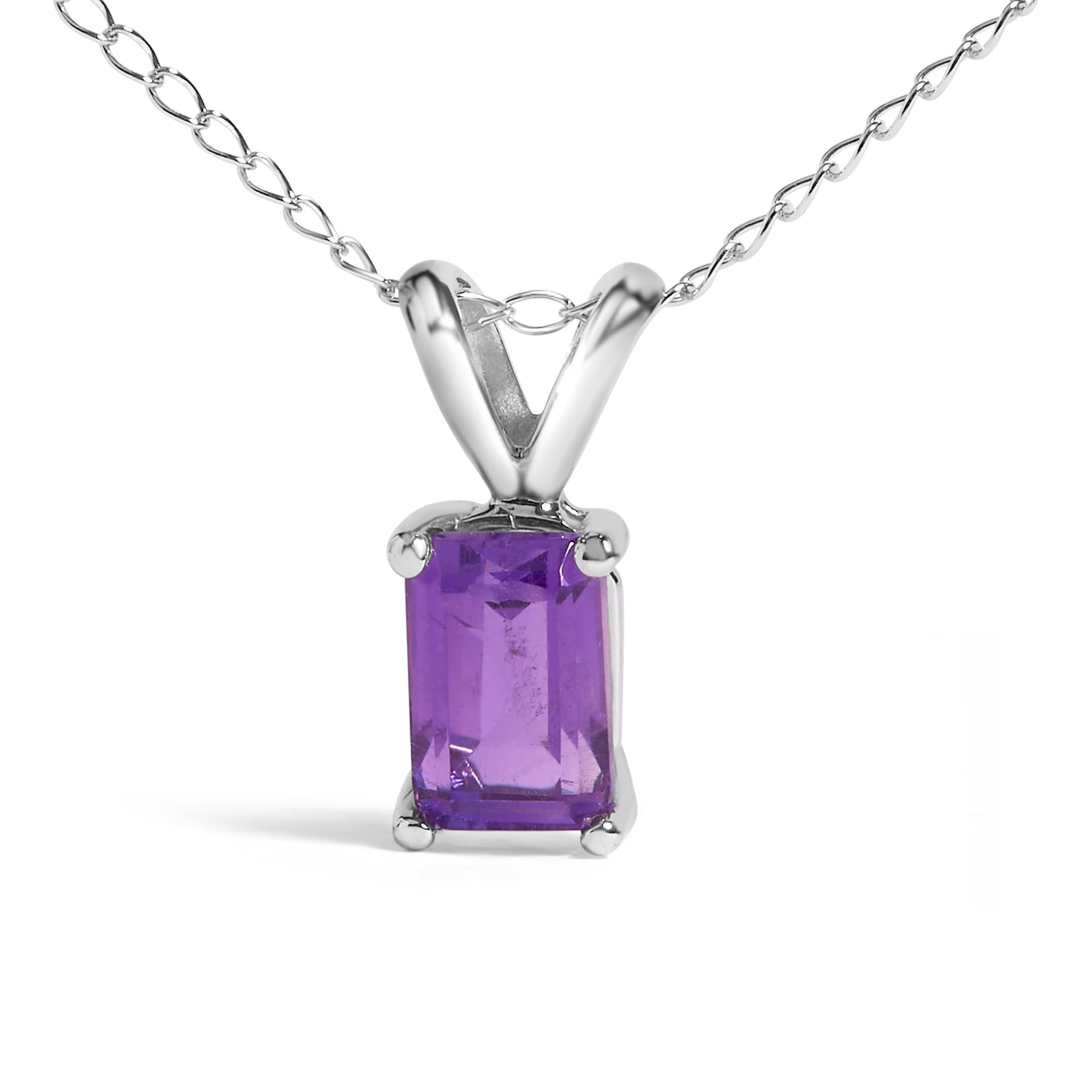14K Gold 6x4MM Emerald Cut Gemstone Solitaire Pendant Necklace