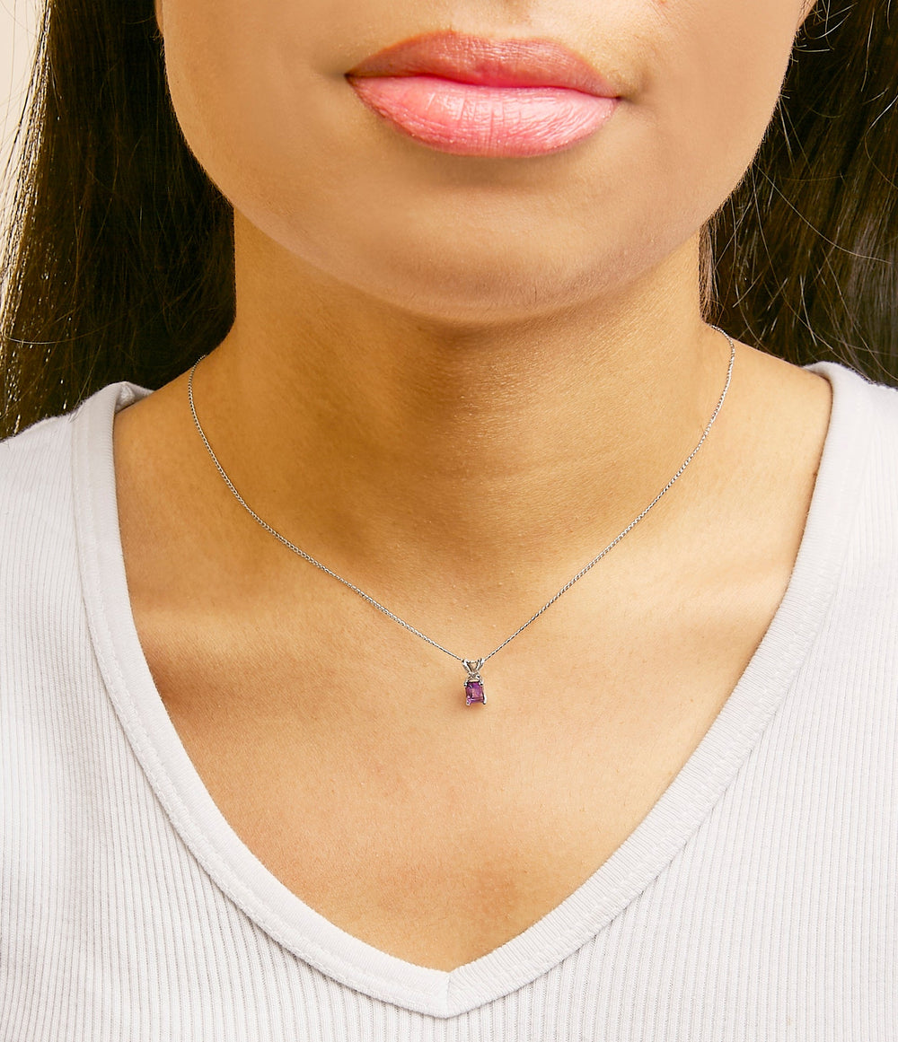 14K Gold 6x4MM Emerald Cut Gemstone Solitaire Pendant Necklace