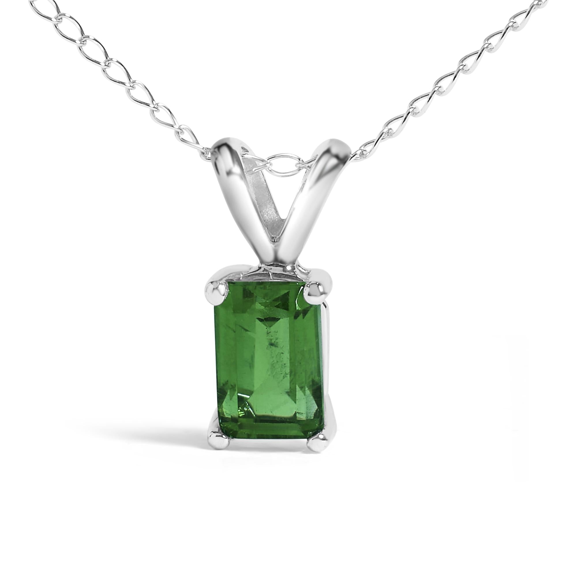 14K Gold 6x4MM Emerald Cut Gemstone Solitaire Pendant Necklace