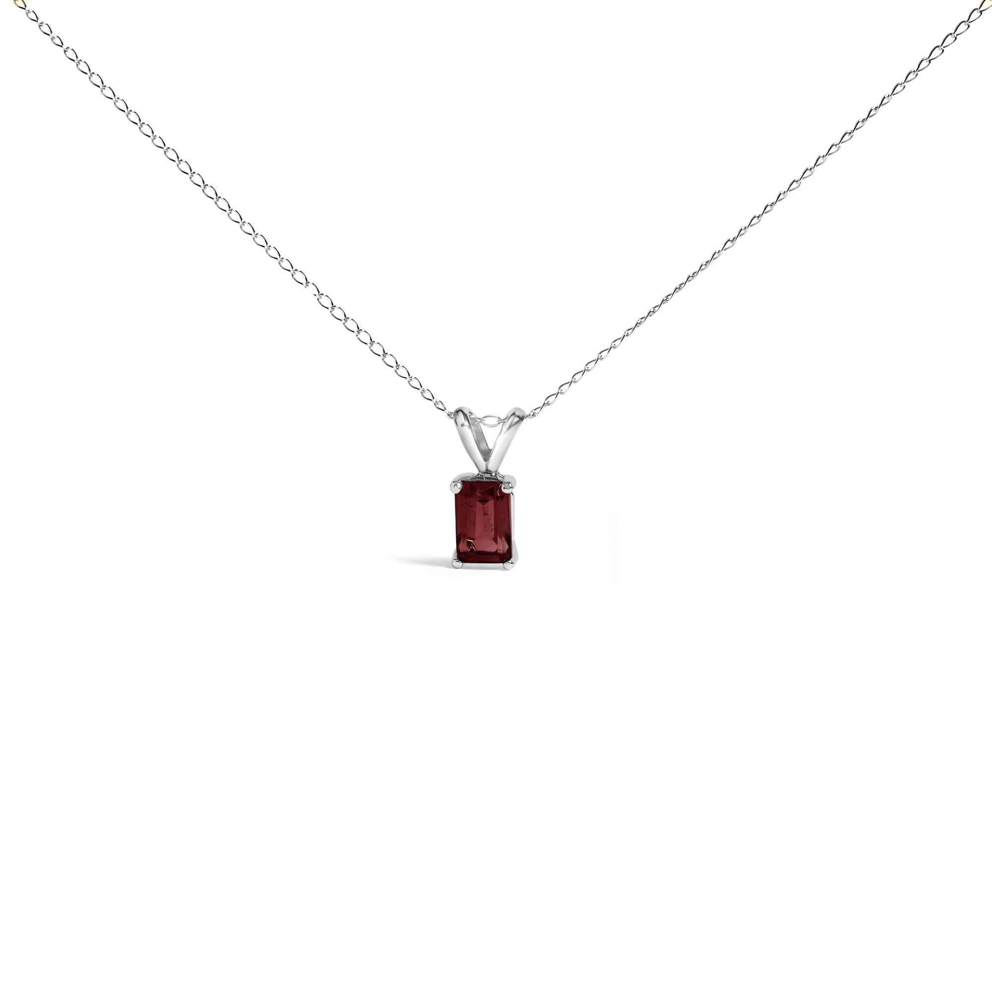 14K Gold 6x4MM Emerald Cut Gemstone Solitaire Pendant Necklace