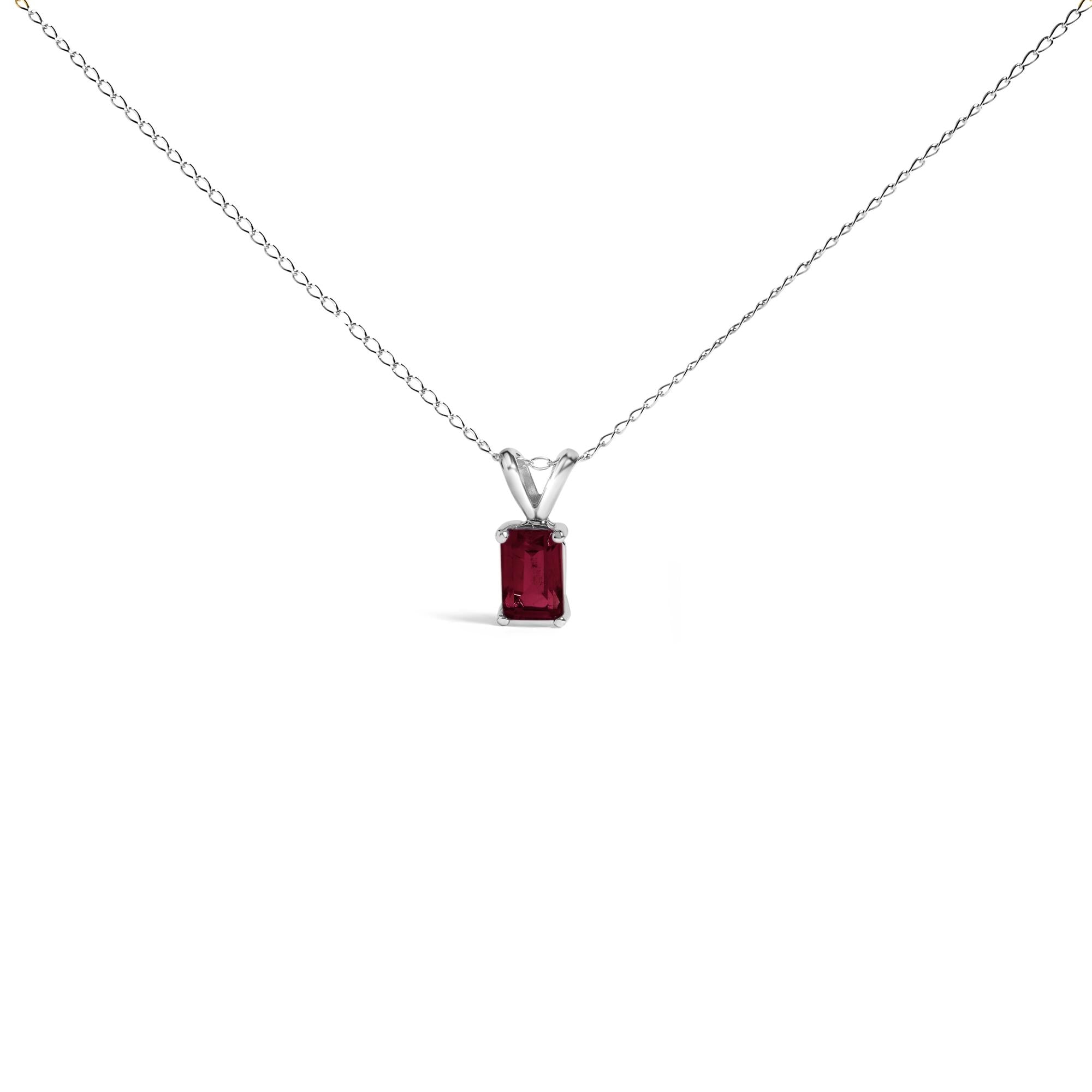 14K Gold 6x4MM Emerald Cut Gemstone Solitaire Pendant Necklace