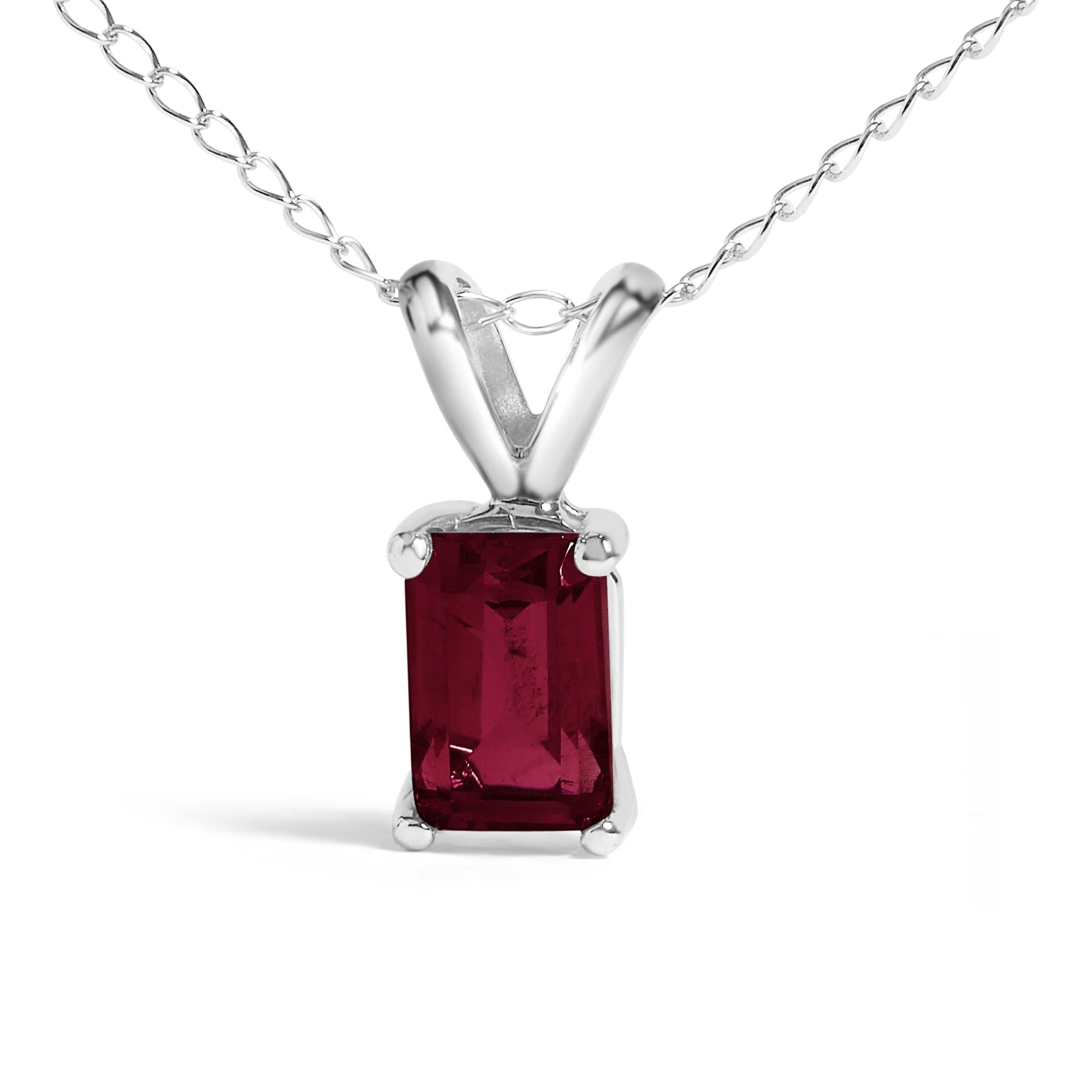 14K Gold 6x4MM Emerald Cut Gemstone Solitaire Pendant Necklace