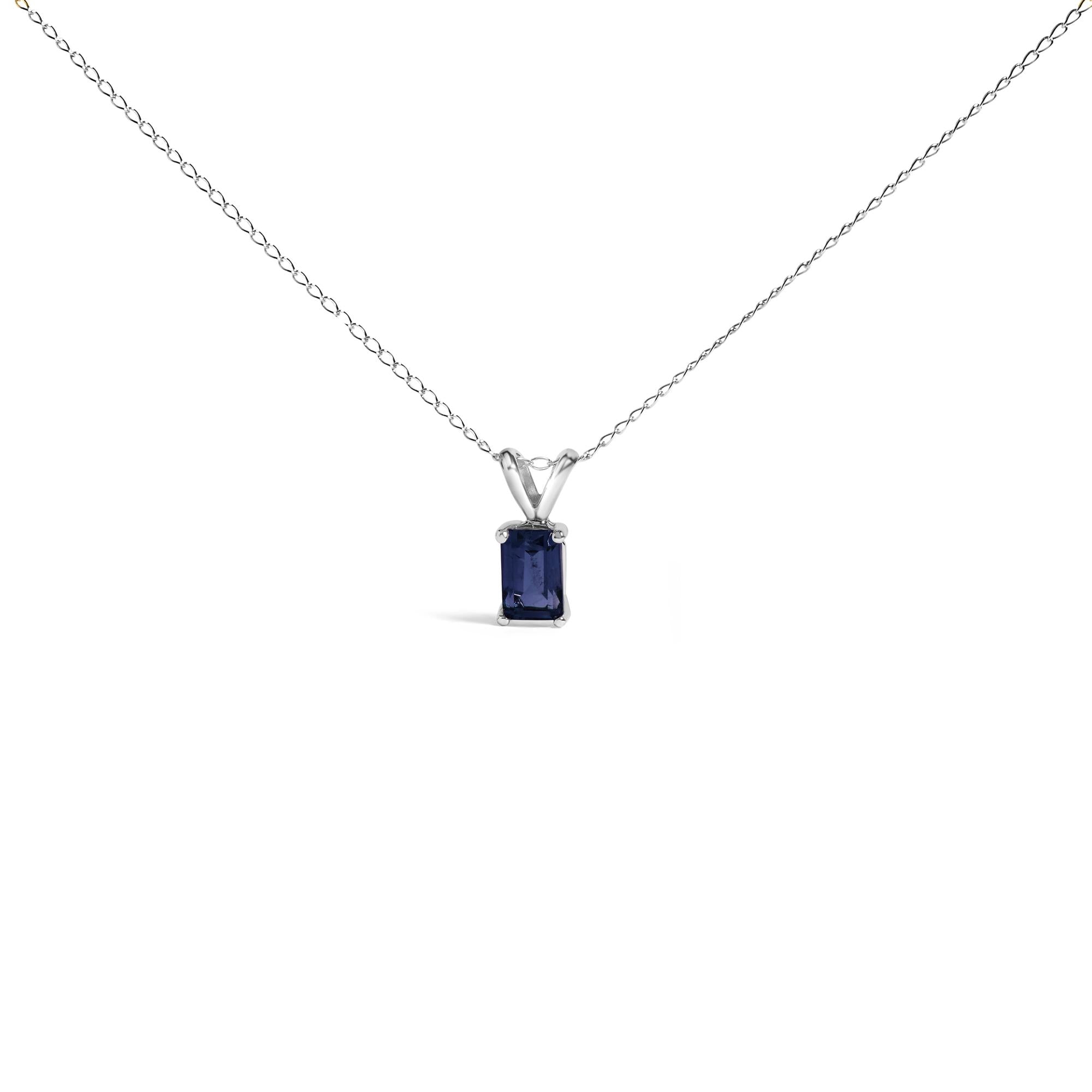 14K Gold 6x4MM Emerald Cut Gemstone Solitaire Pendant Necklace