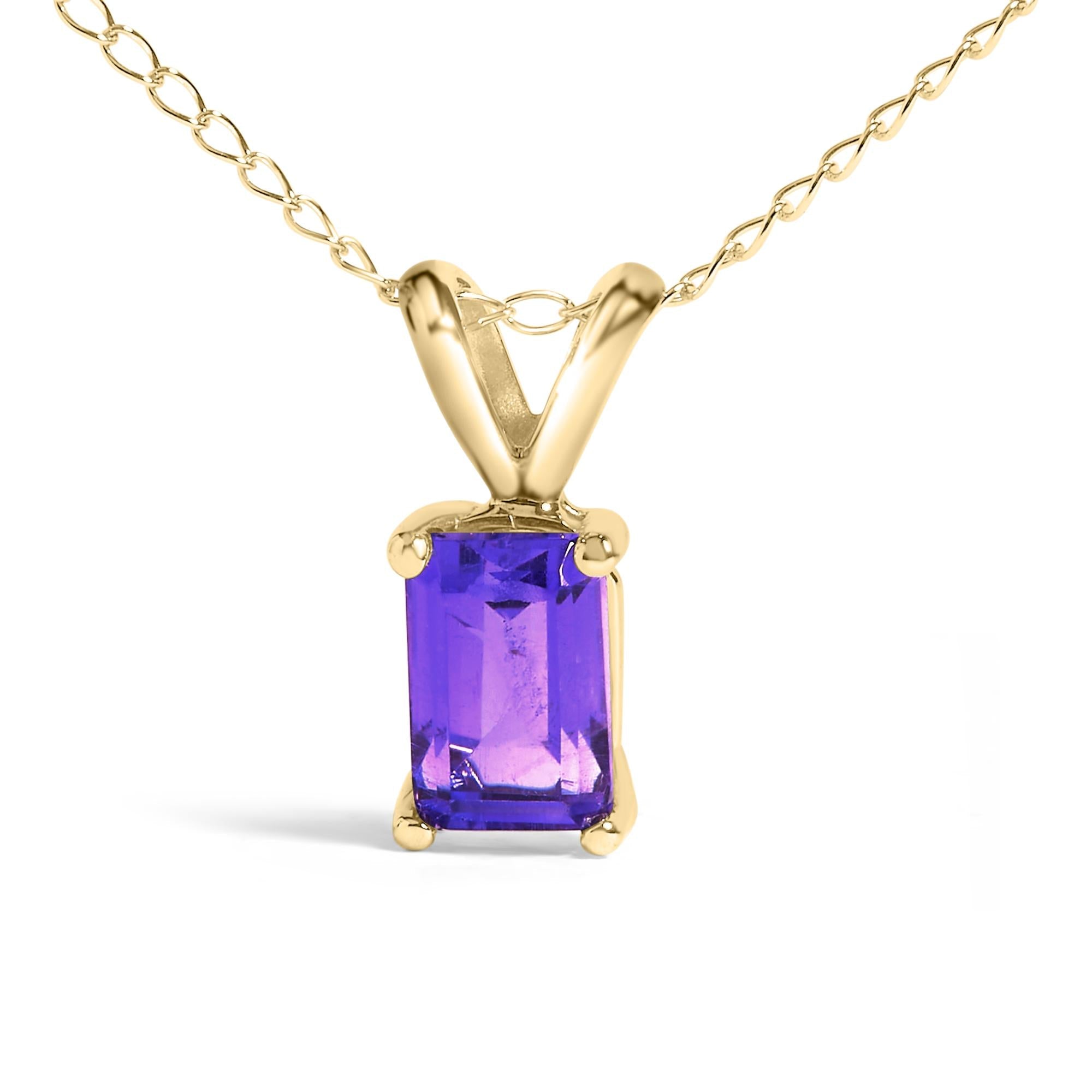 14K Gold 6x4MM Emerald Cut Gemstone Solitaire Pendant Necklace