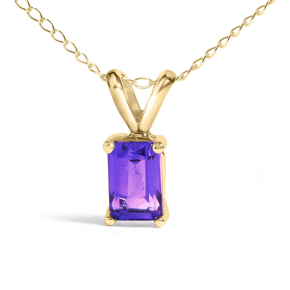 14K Gold 6x4MM Emerald Cut Gemstone Solitaire Pendant Necklace