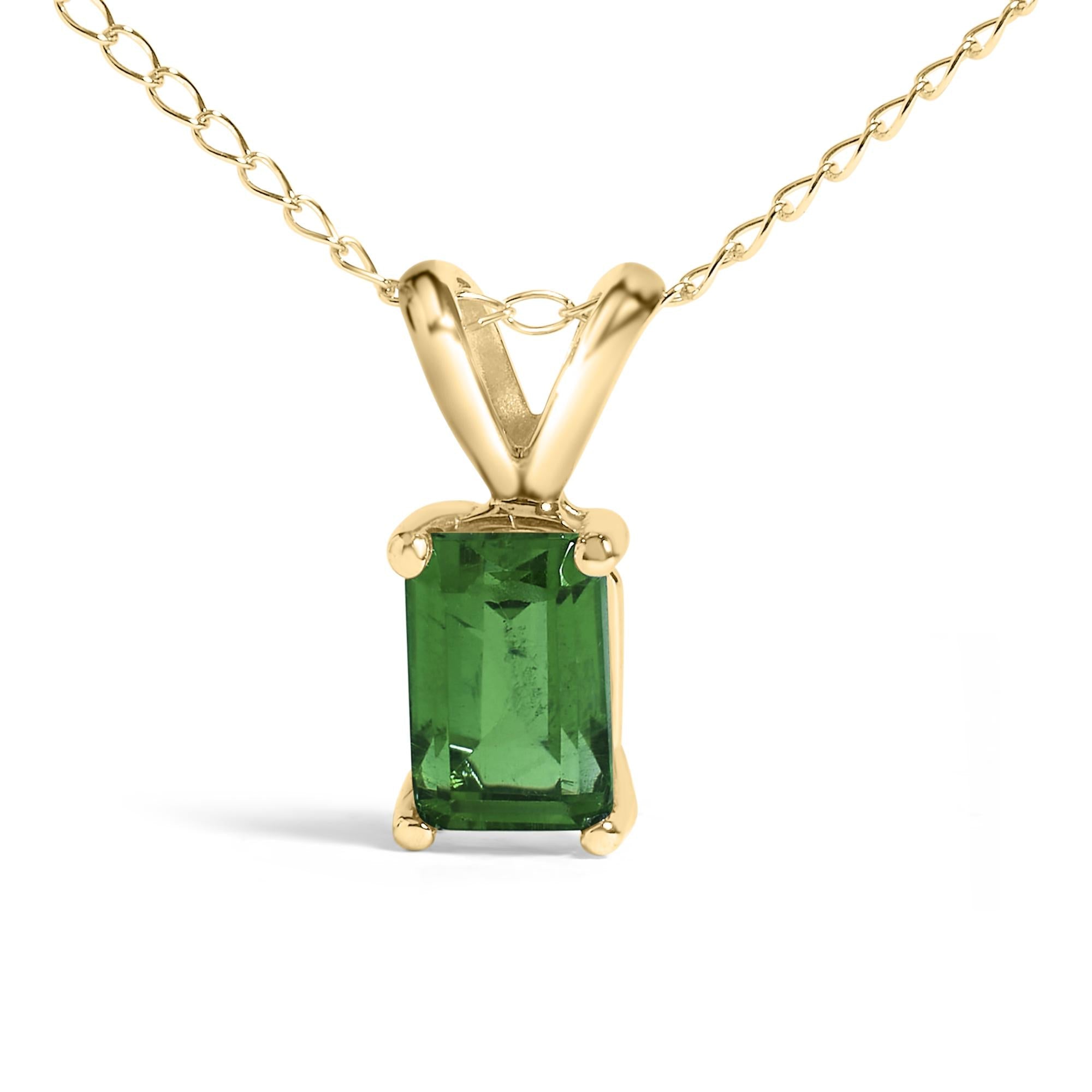 14K Gold 6x4MM Emerald Cut Gemstone Solitaire Pendant Necklace