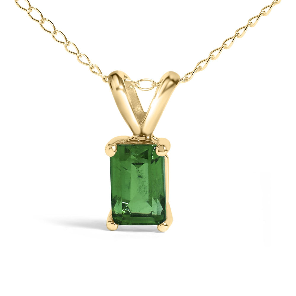 14K Gold 6x4MM Emerald Cut Gemstone Solitaire Pendant Necklace