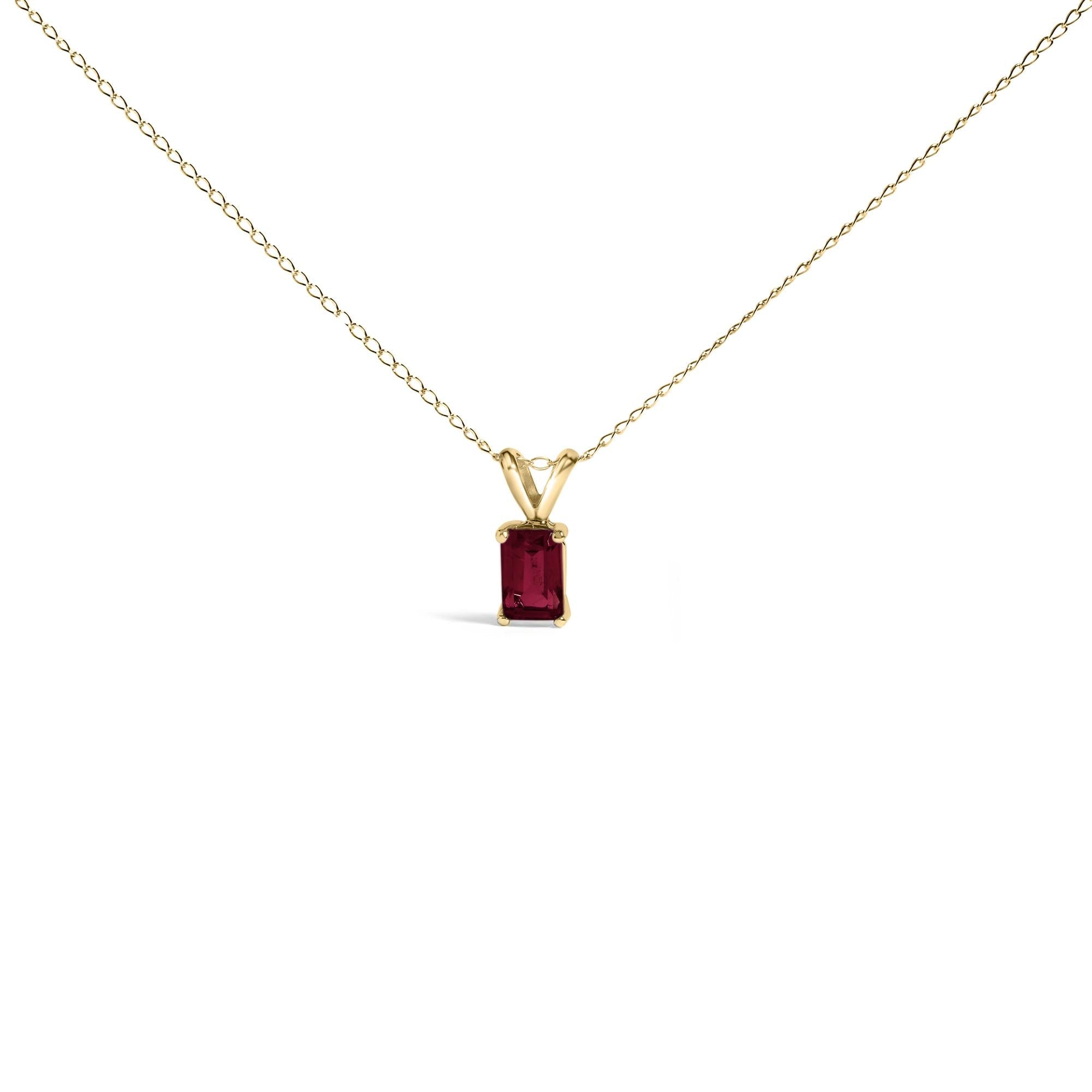 14K Gold 6x4MM Emerald Cut Gemstone Solitaire Pendant Necklace