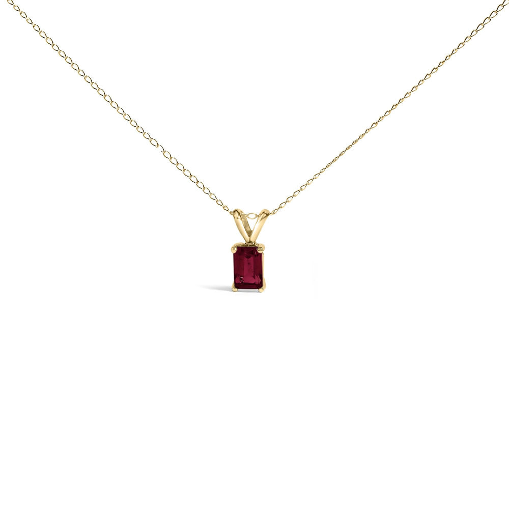 14K Gold 6x4MM Emerald Cut Gemstone Solitaire Pendant Necklace