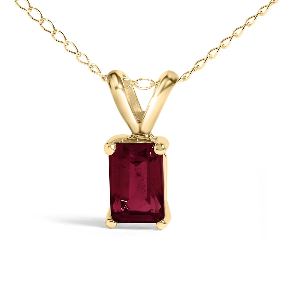 14K Gold 6x4MM Emerald Cut Gemstone Solitaire Pendant Necklace