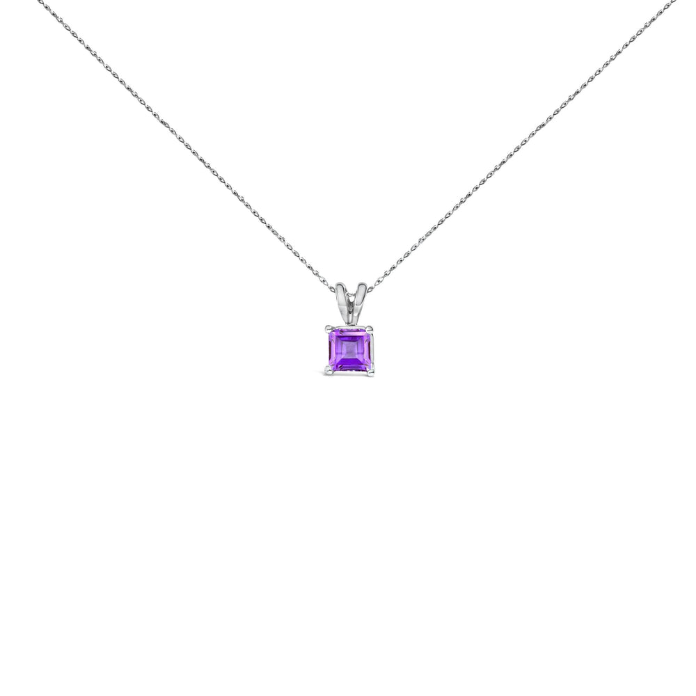 14K Gold 5x5 MM Square Shaped Gemstone Solitaire Pendant Necklace