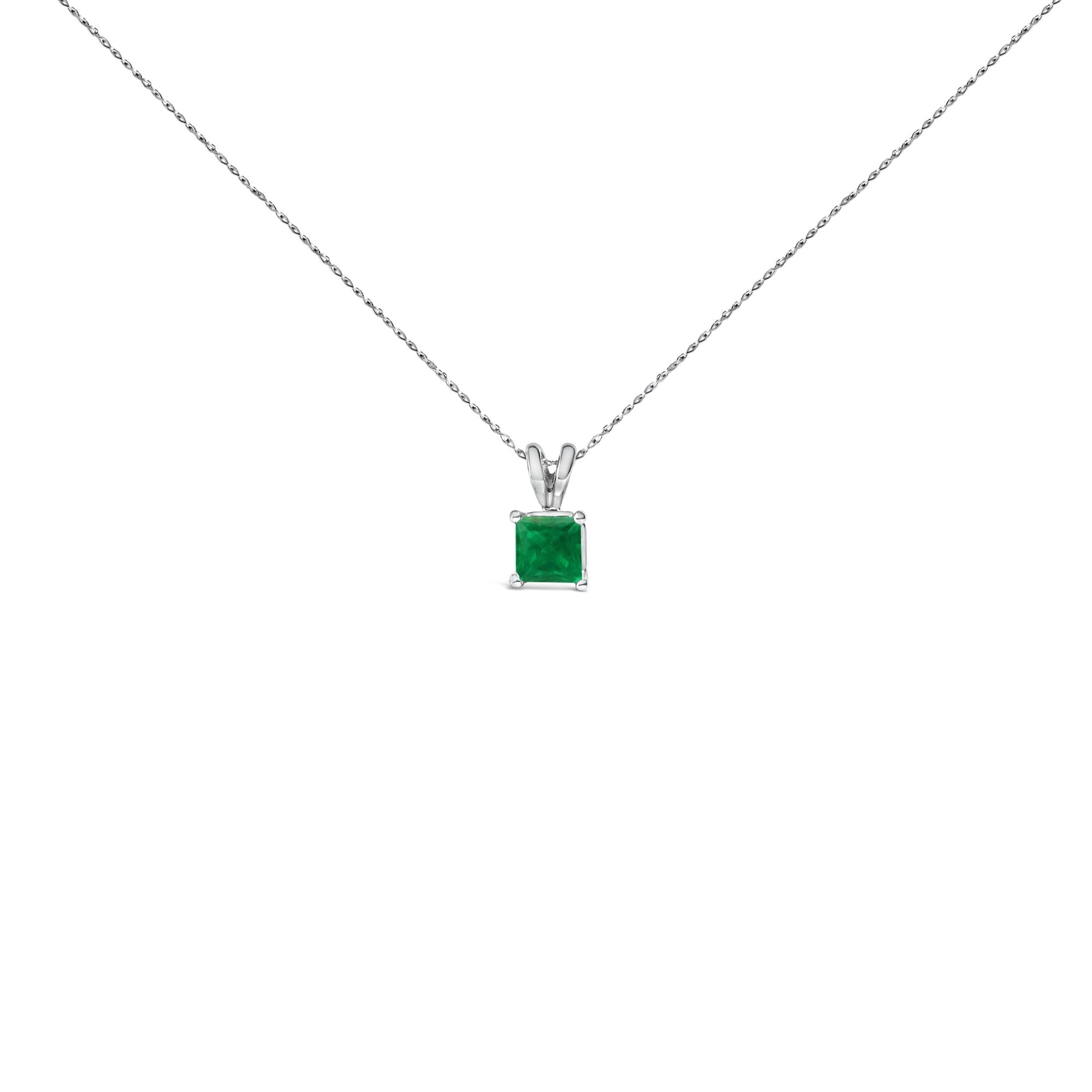 14K Gold 5x5 MM Square Shaped Gemstone Solitaire Pendant Necklace