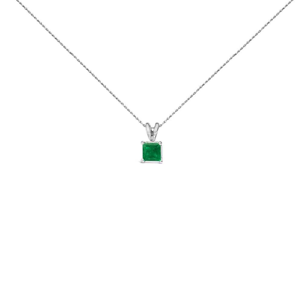 14K Gold 5x5 MM Square Shaped Gemstone Solitaire Pendant Necklace
