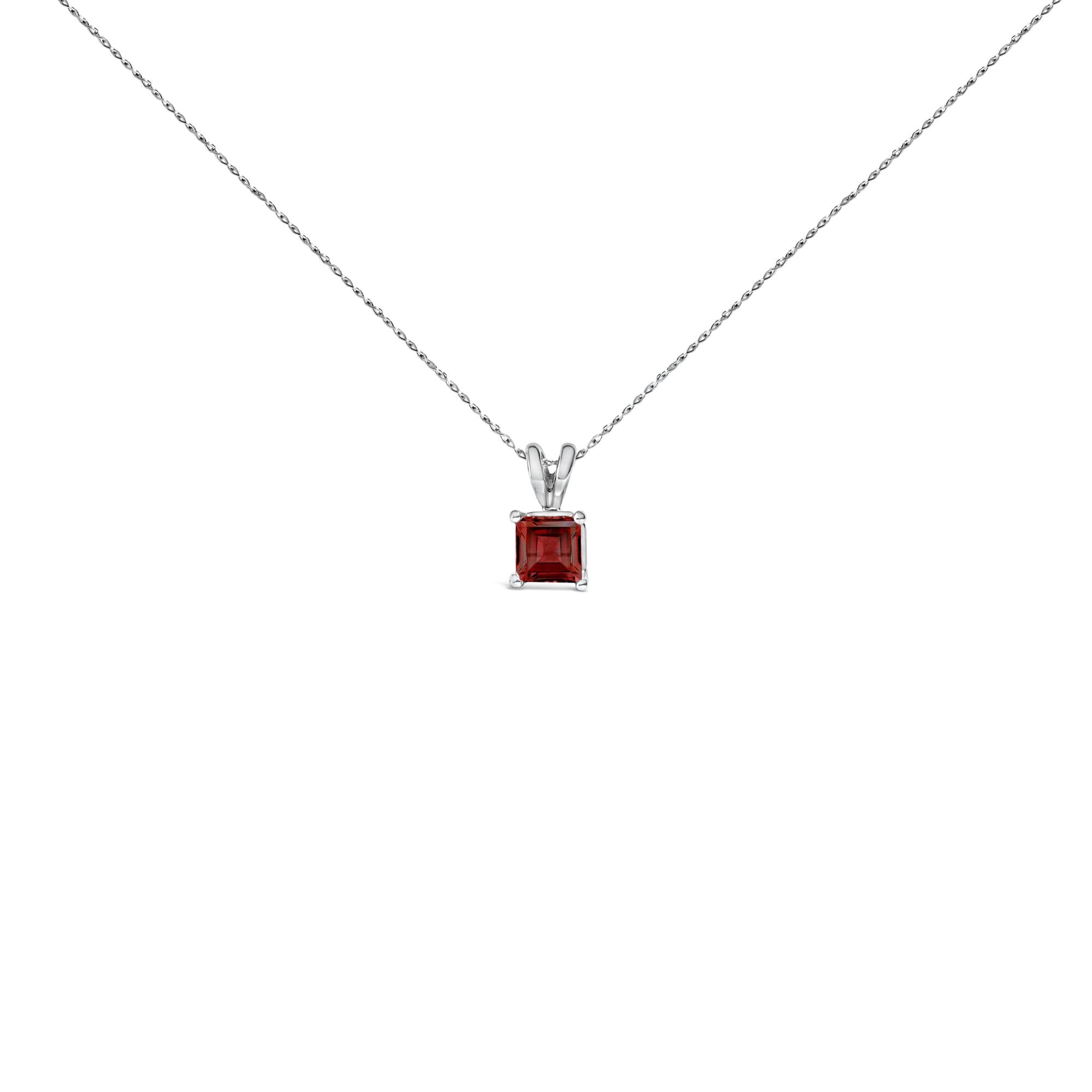 14K Gold 5x5 MM Square Shaped Gemstone Solitaire Pendant Necklace