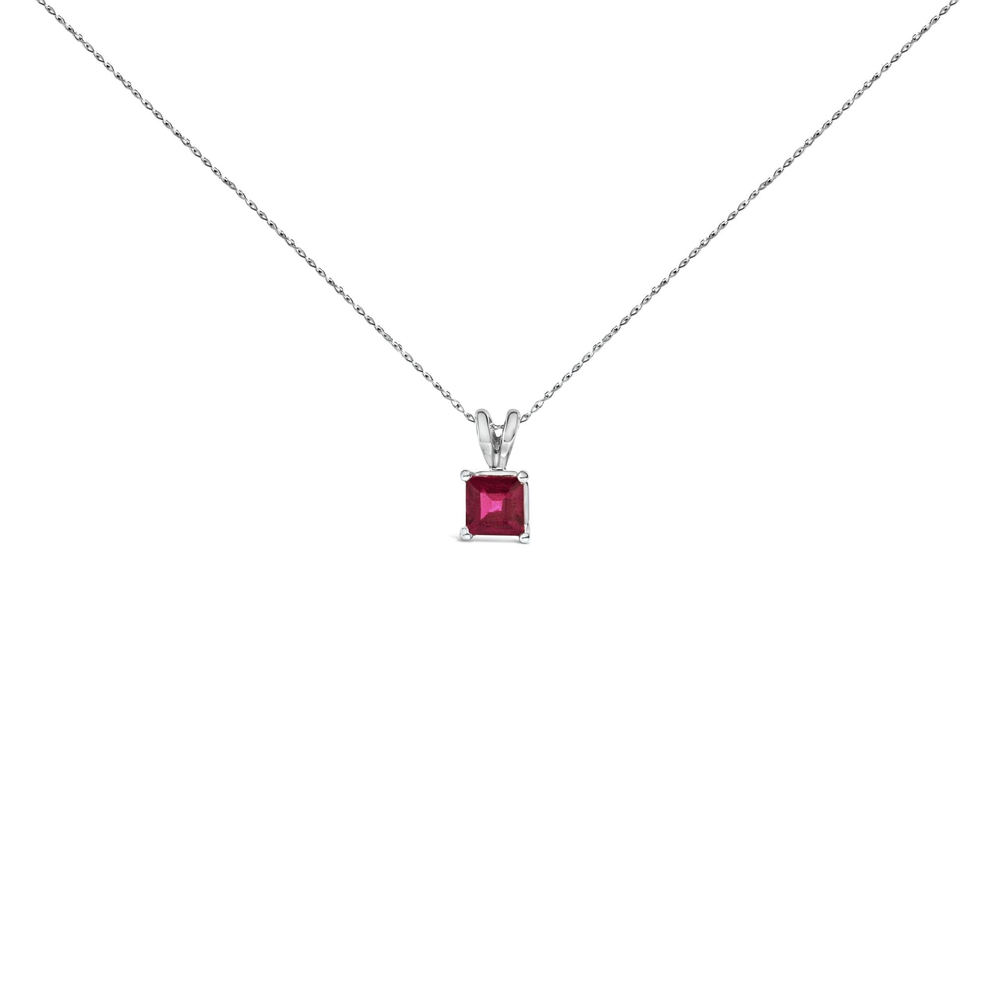 14K Gold 5x5 MM Square Shaped Gemstone Solitaire Pendant Necklace