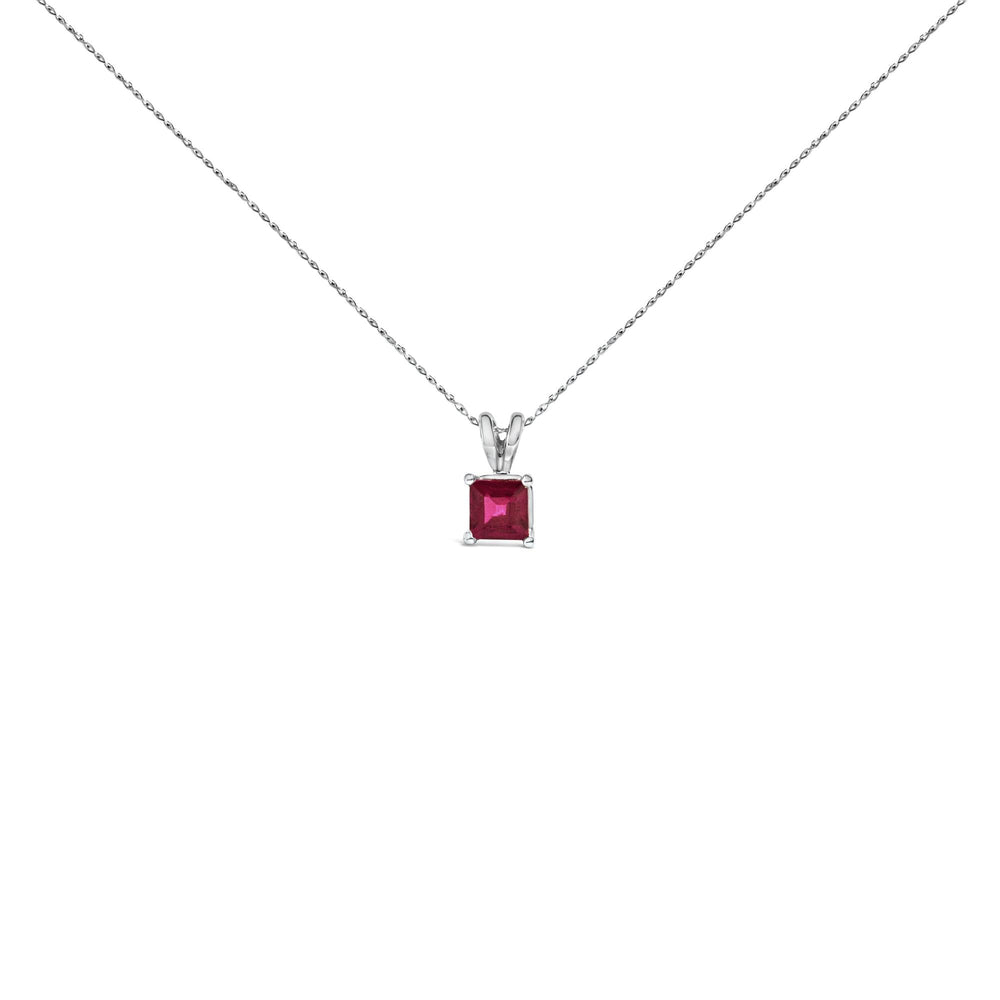 14K Gold 5x5 MM Square Shaped Gemstone Solitaire Pendant Necklace