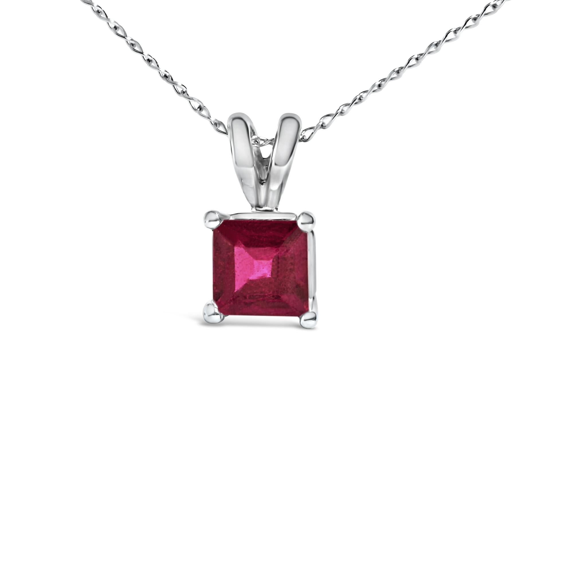 14K Gold 5x5 MM Square Shaped Gemstone Solitaire Pendant Necklace