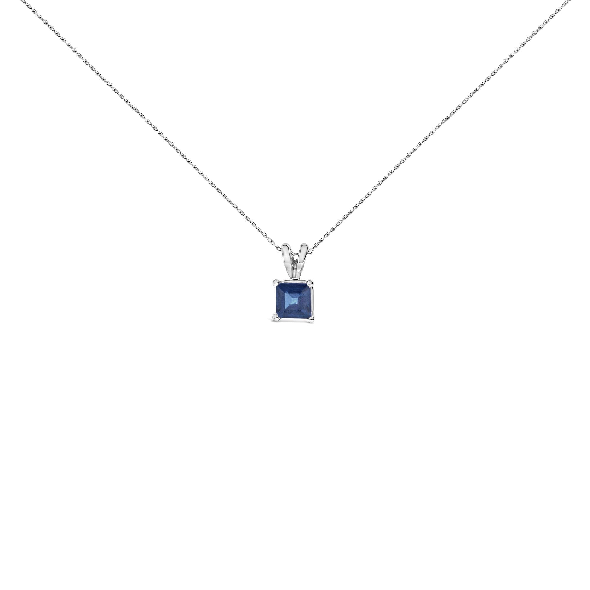 14K Gold 5x5 MM Square Shaped Gemstone Solitaire Pendant Necklace