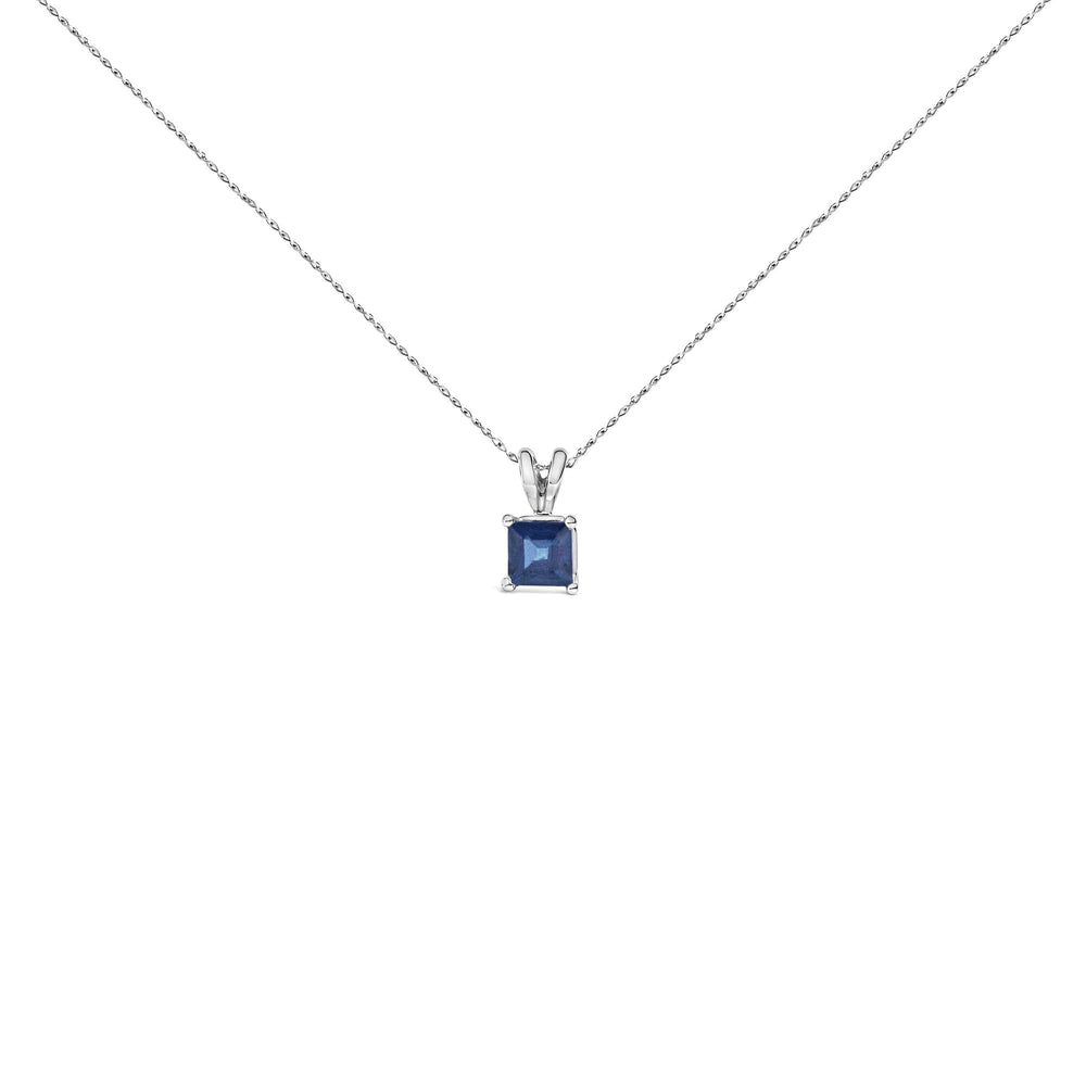 14K Gold 5x5 MM Square Shaped Gemstone Solitaire Pendant Necklace