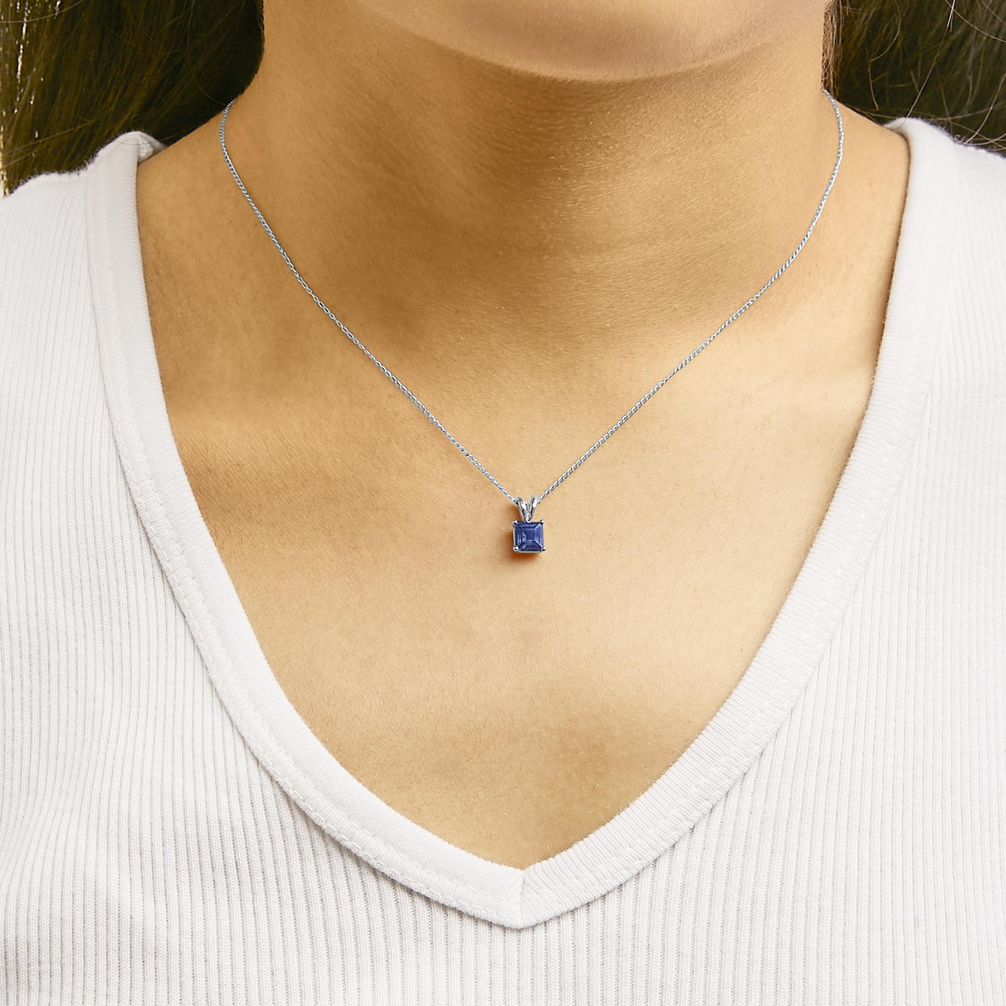 14K Gold 5x5 MM Square Shaped Gemstone Solitaire Pendant Necklace