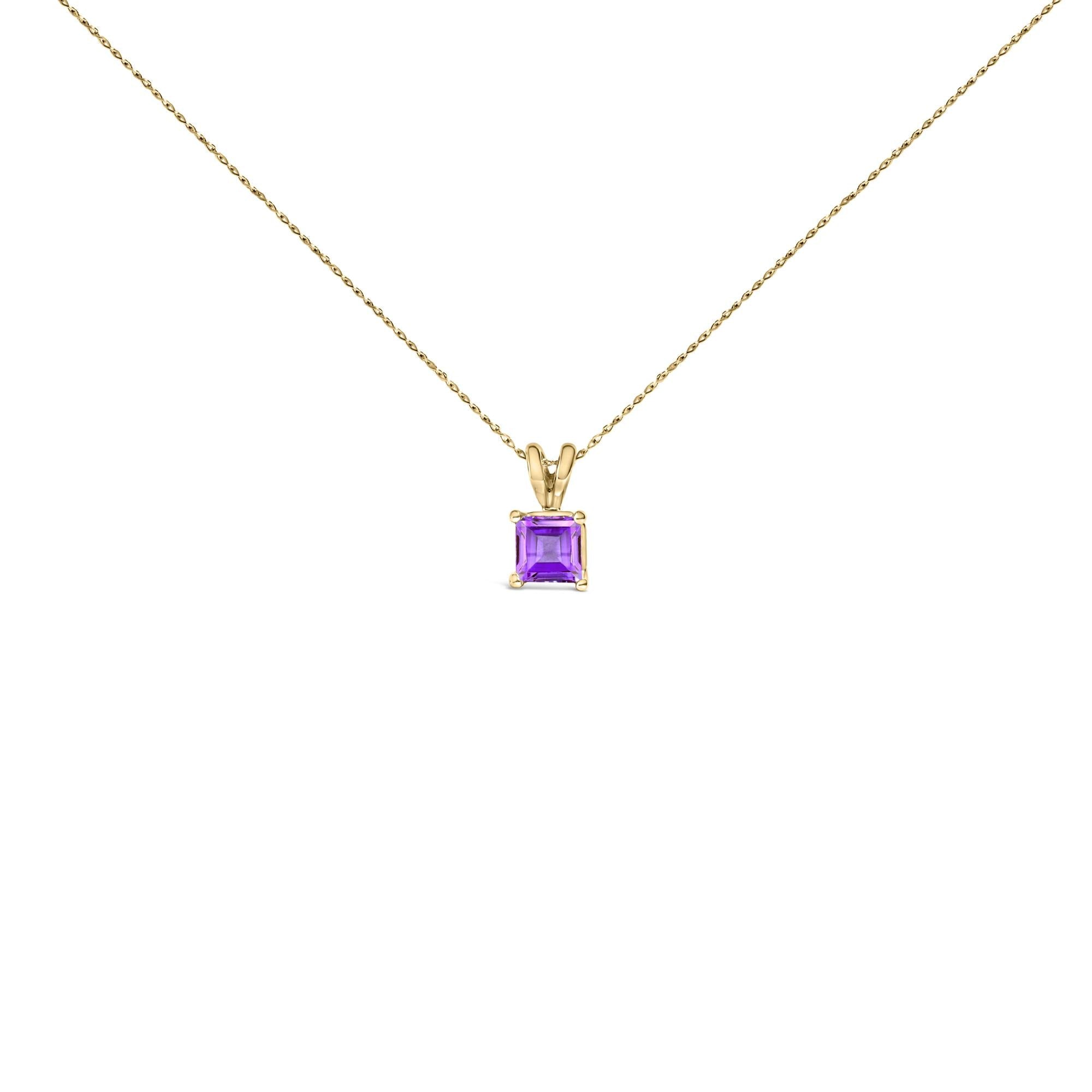 14K Gold 5x5 MM Square Shaped Gemstone Solitaire Pendant Necklace