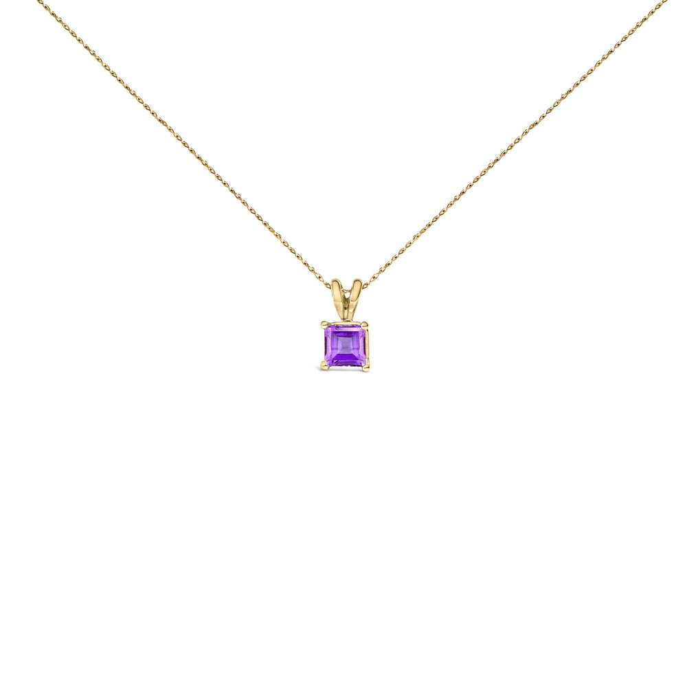 14K Gold 5x5 MM Square Shaped Gemstone Solitaire Pendant Necklace