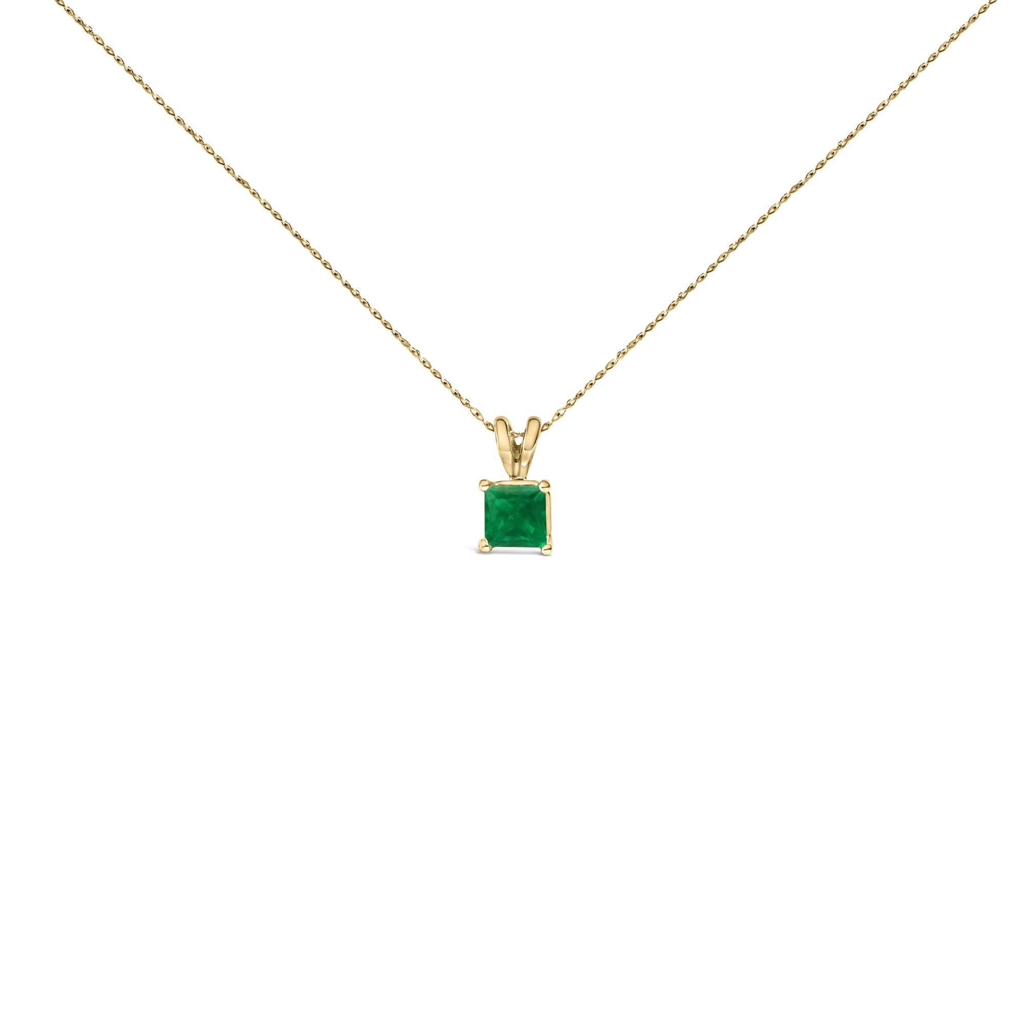 14K Gold 5x5 MM Square Shaped Gemstone Solitaire Pendant Necklace