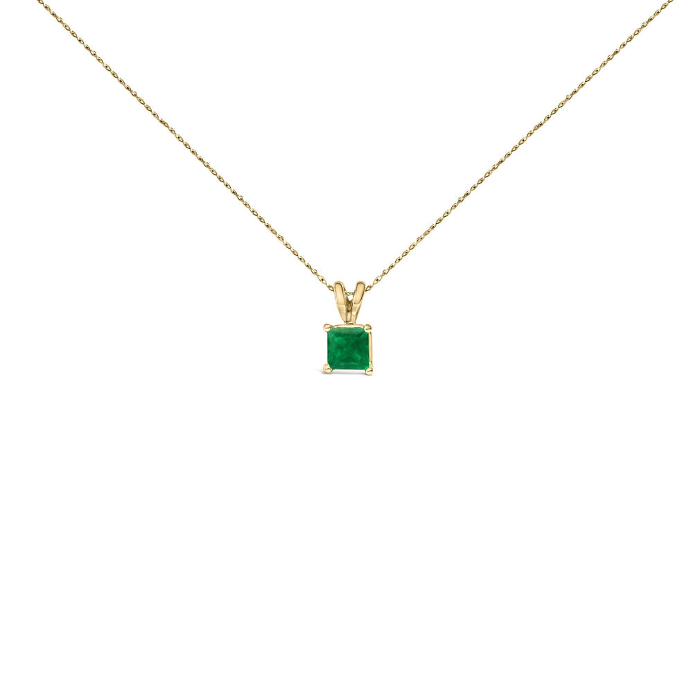 14K Gold 5x5 MM Square Shaped Gemstone Solitaire Pendant Necklace