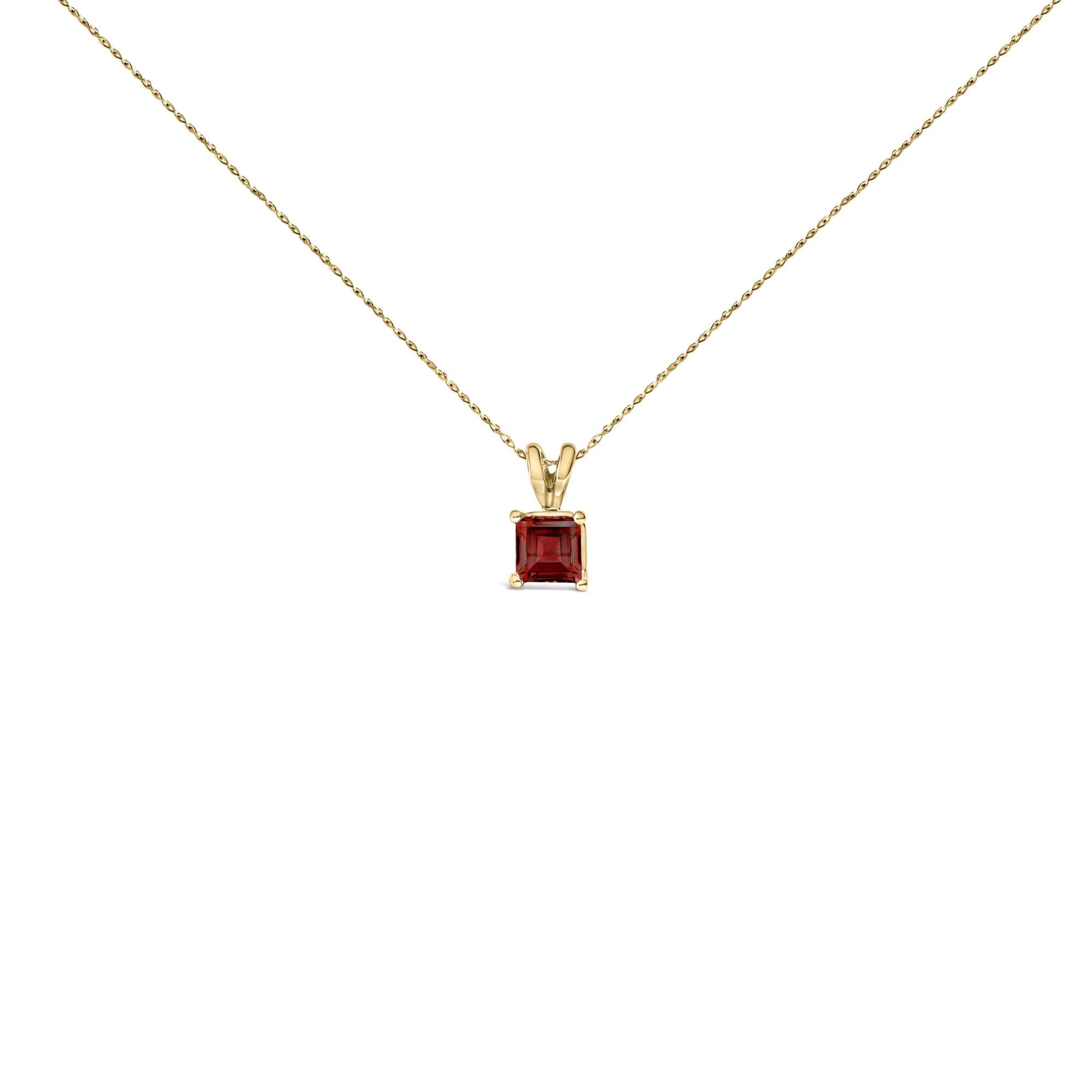 14K Gold 5x5 MM Square Shaped Gemstone Solitaire Pendant Necklace