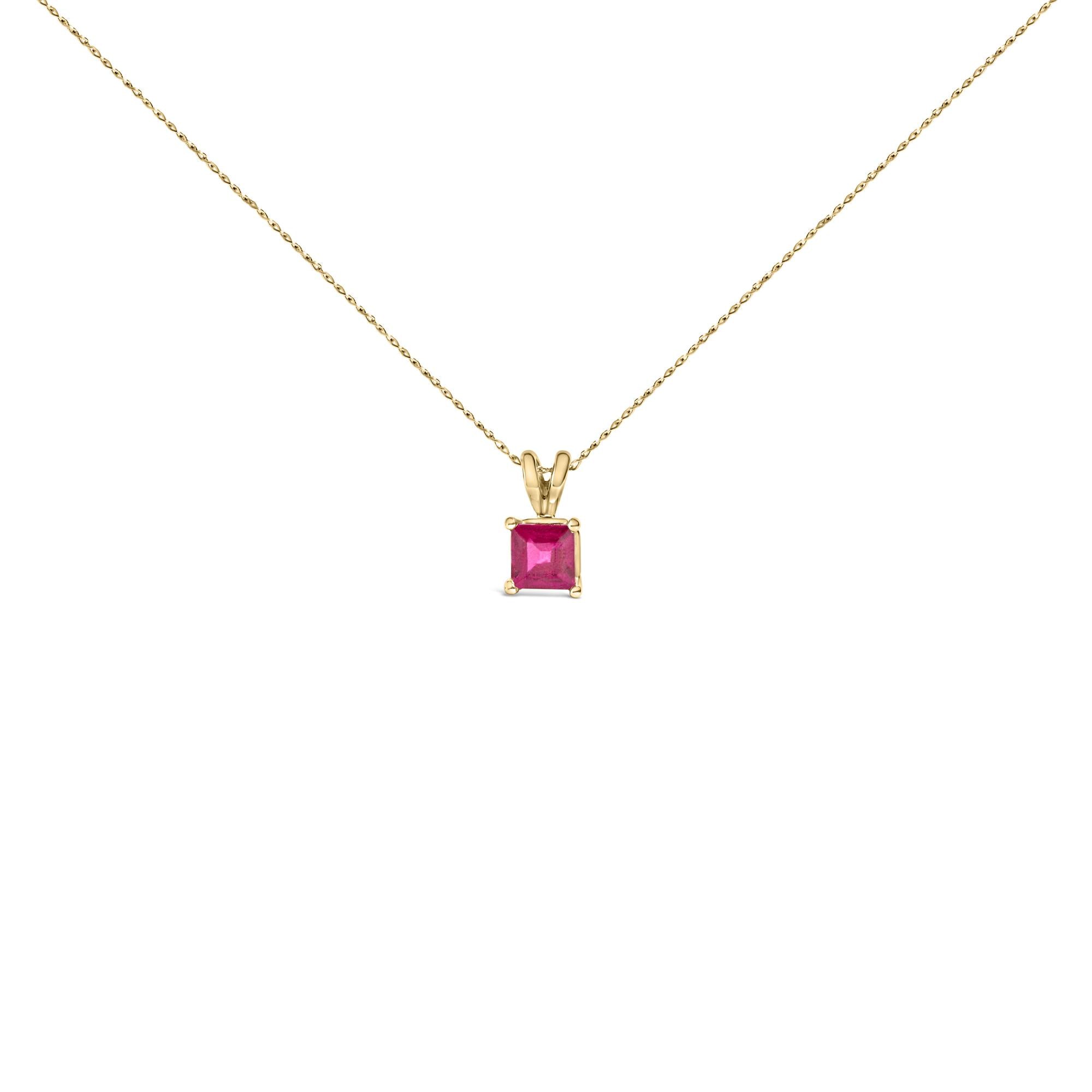 14K Gold 5x5 MM Square Shaped Gemstone Solitaire Pendant Necklace