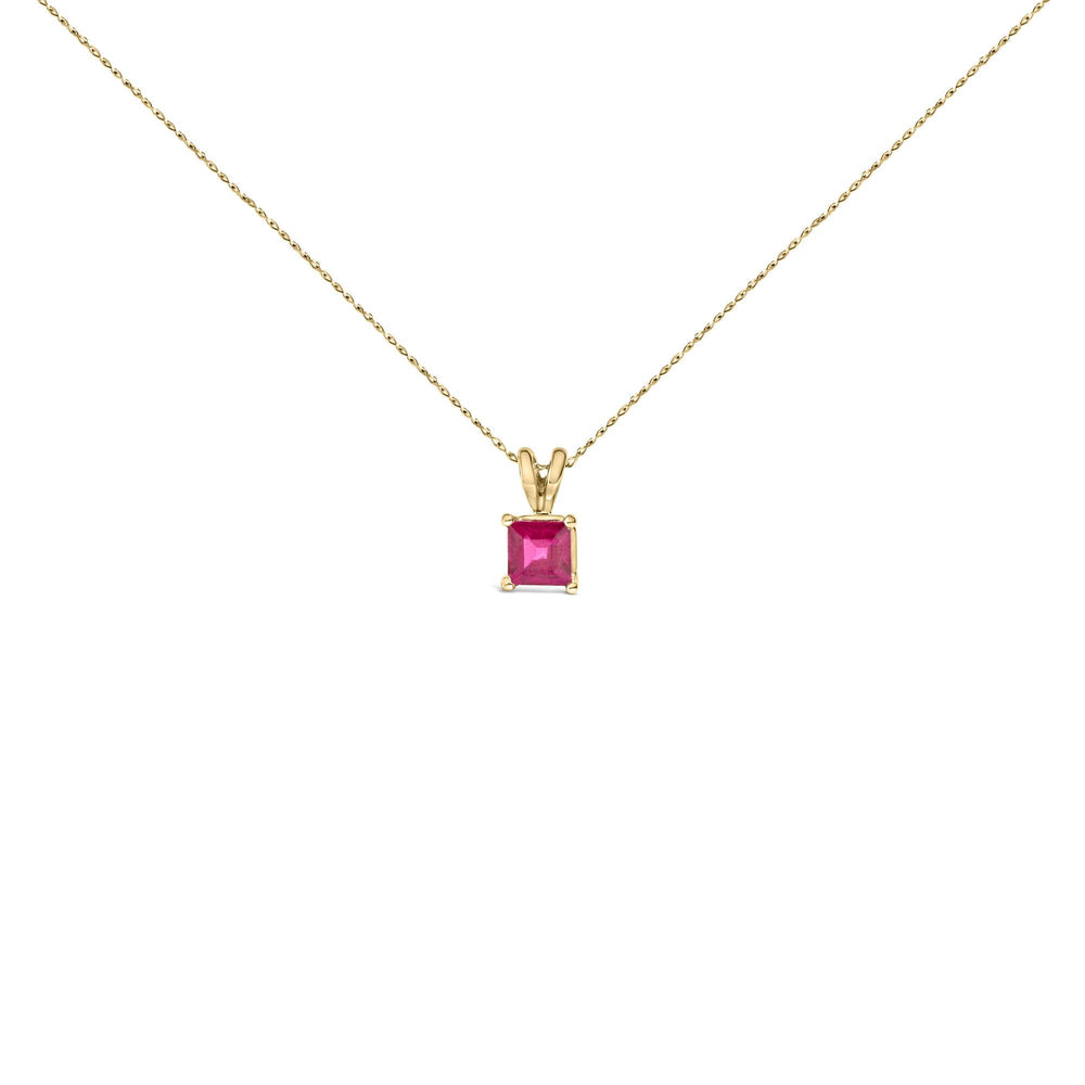 14K Gold 5x5 MM Square Shaped Gemstone Solitaire Pendant Necklace
