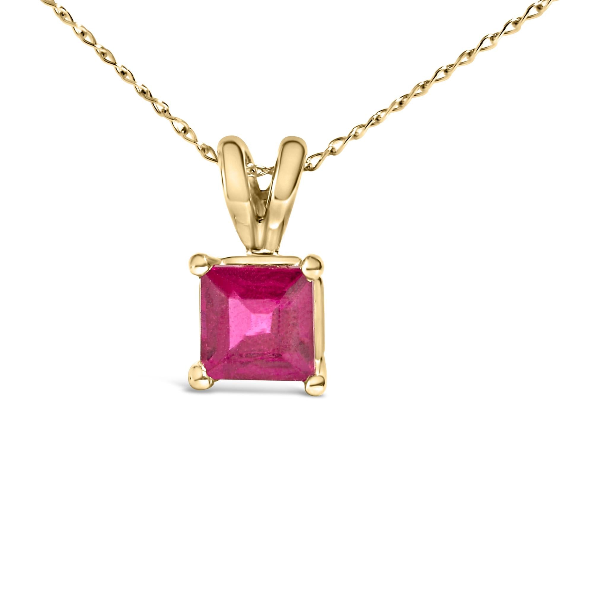 14K Gold 5x5 MM Square Shaped Gemstone Solitaire Pendant Necklace