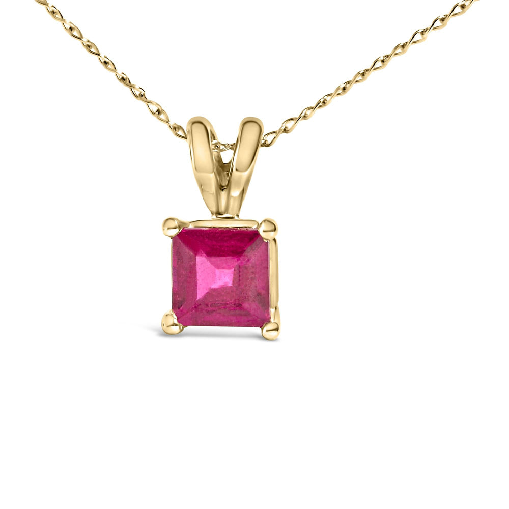 14K Gold 5x5 MM Square Shaped Gemstone Solitaire Pendant Necklace