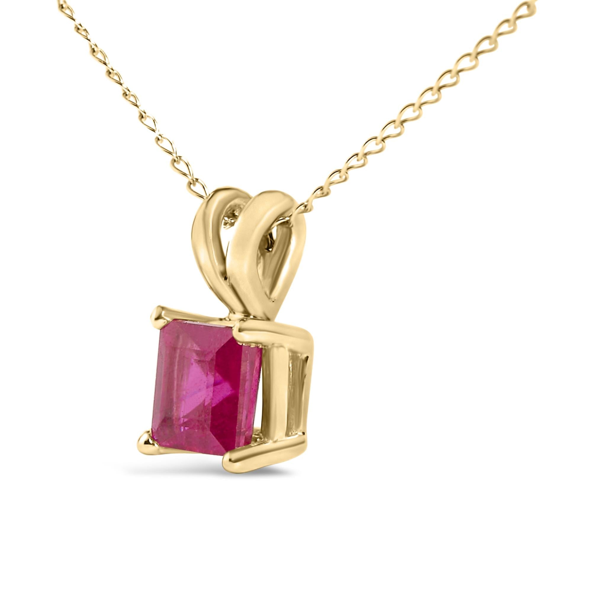 14K Gold 5x5 MM Square Shaped Gemstone Solitaire Pendant Necklace