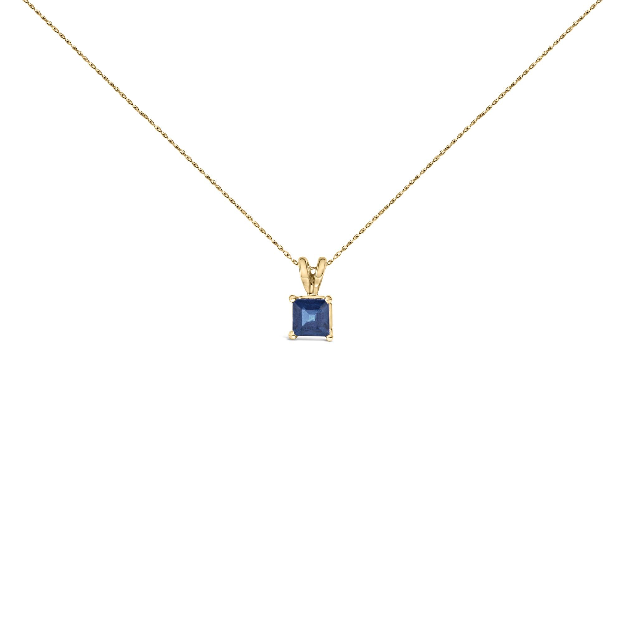 14K Gold 5x5 MM Square Shaped Gemstone Solitaire Pendant Necklace