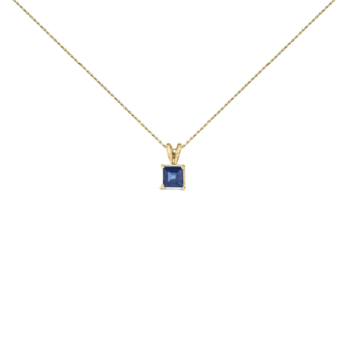 14K Gold 5x5 MM Square Shaped Gemstone Solitaire Pendant Necklace