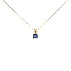 14K Gold 5x5 MM Square Shaped Gemstone Solitaire Pendant Necklace