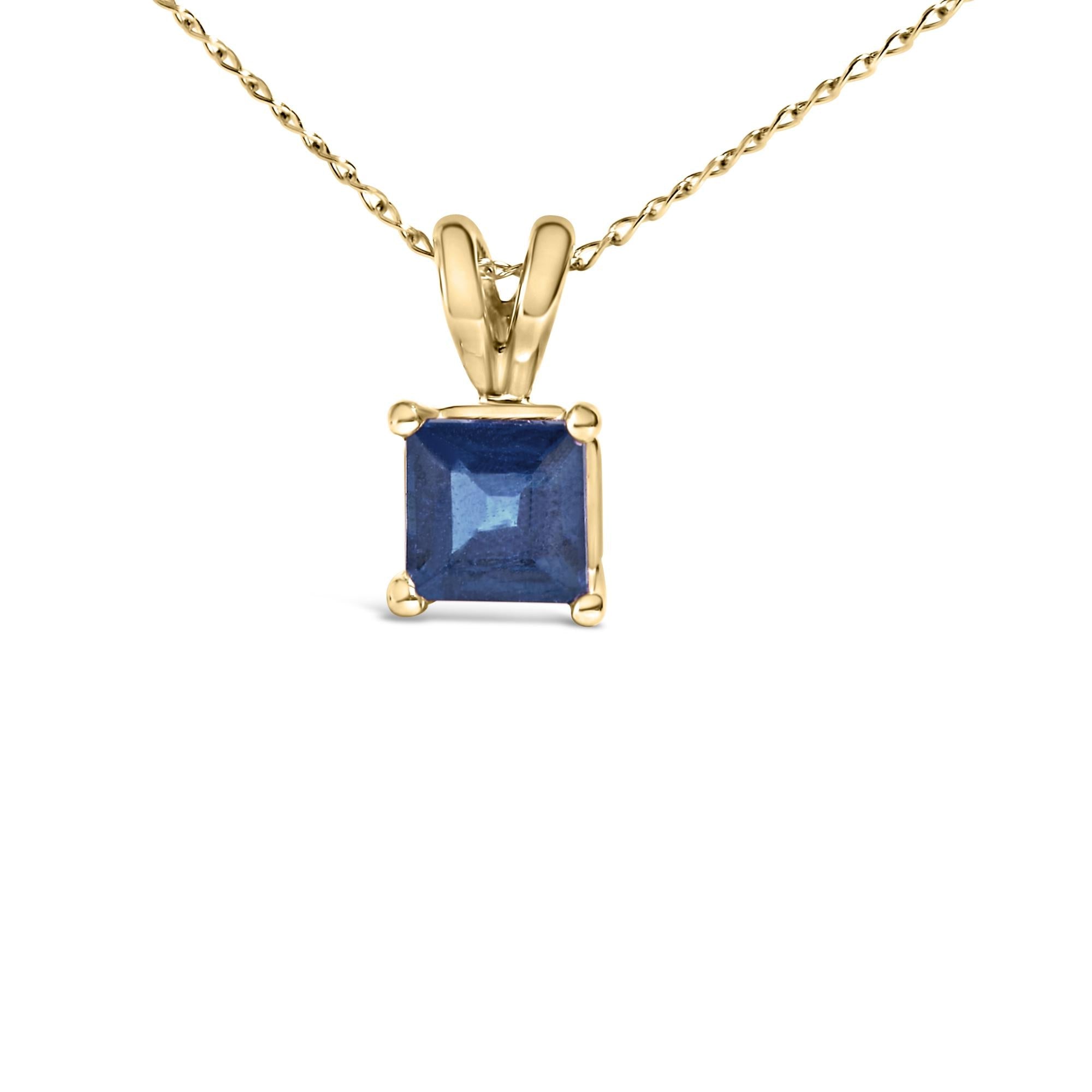 14K Gold 5x5 MM Square Shaped Gemstone Solitaire Pendant Necklace