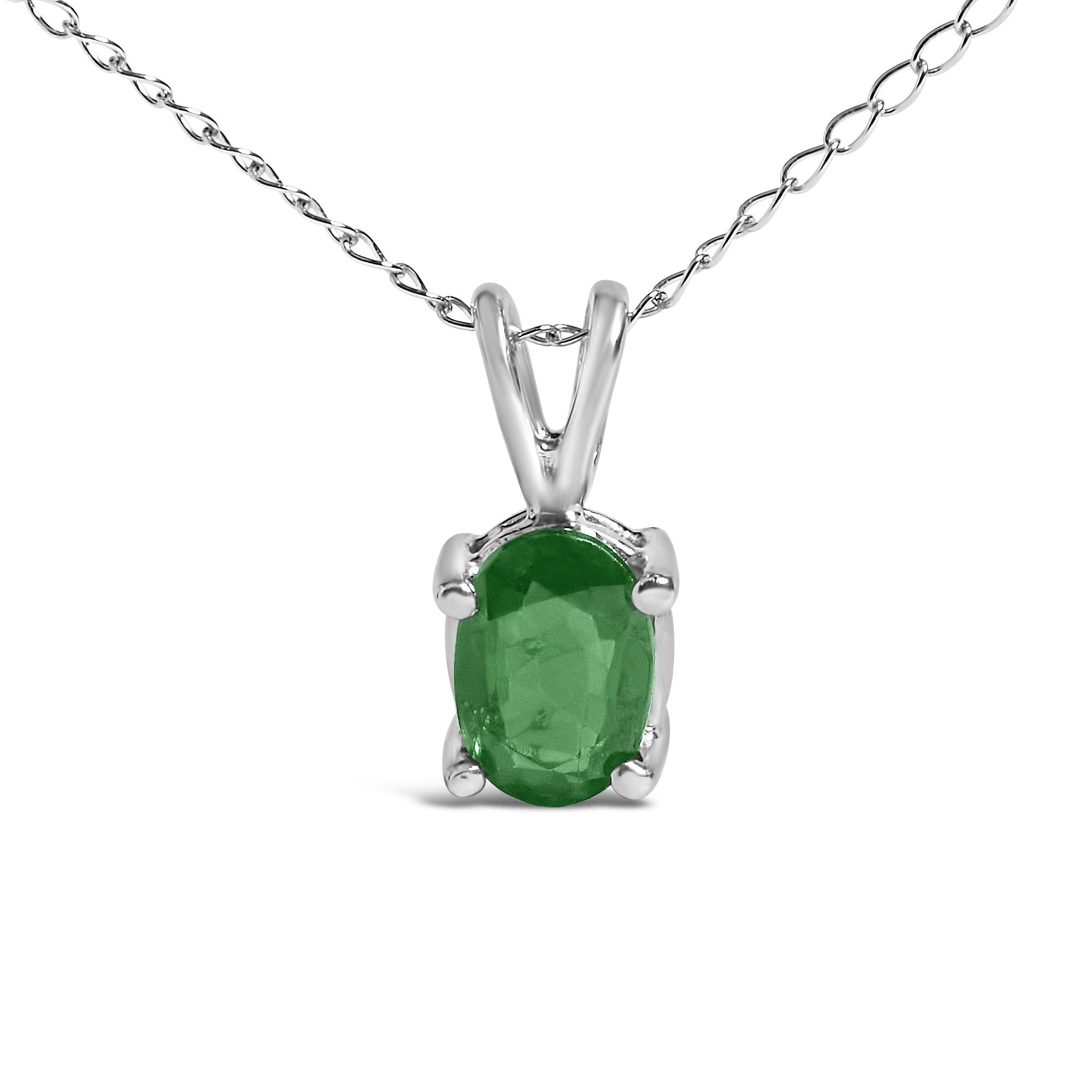 14K Gold 6x4MM Oval Shaped Gemstone Solitaire Pendant Necklace
