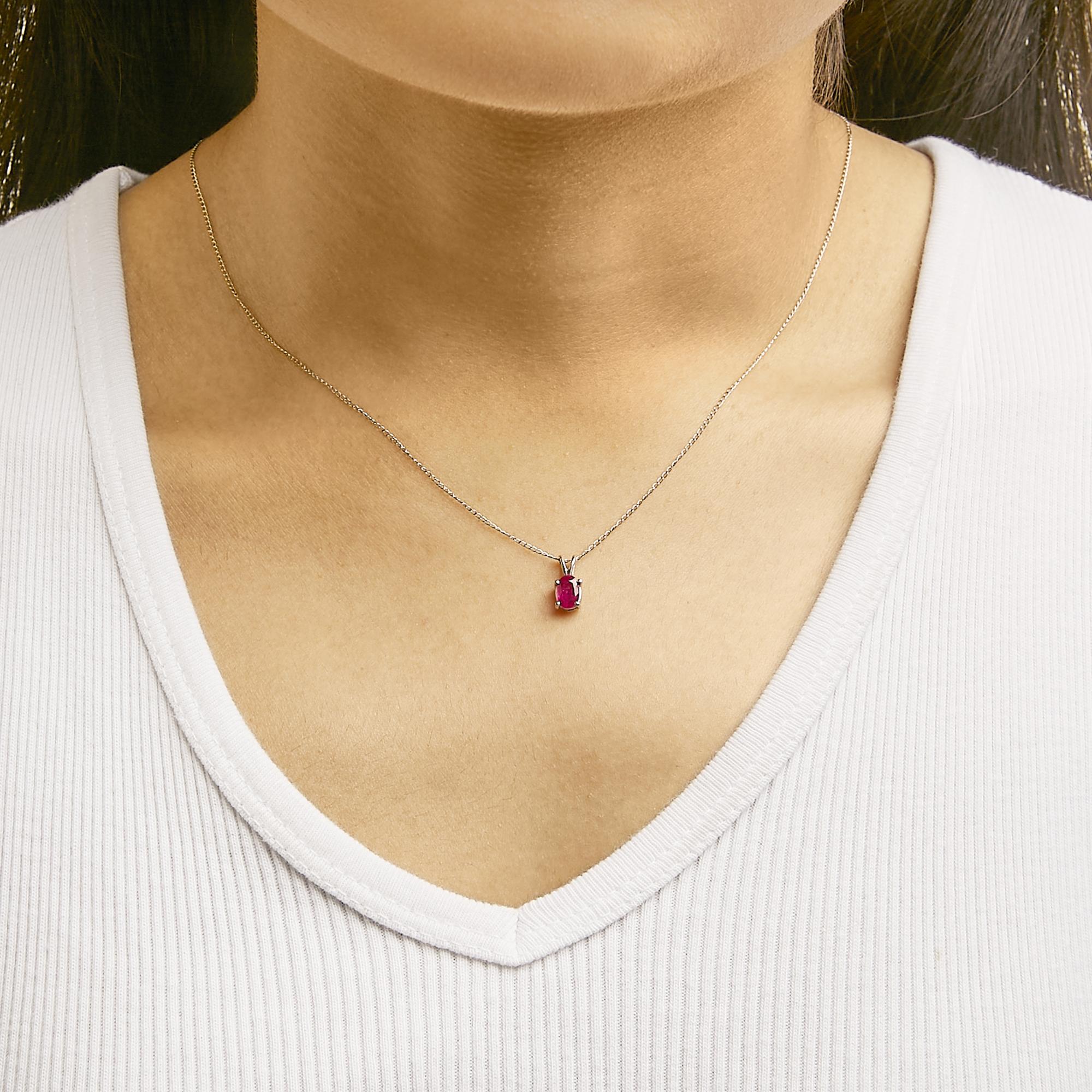 14K Gold 6x4MM Oval Shaped Gemstone Solitaire Pendant Necklace