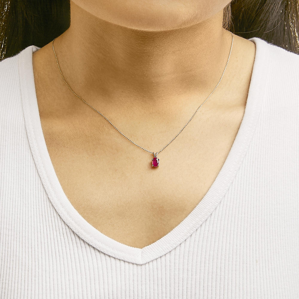 14K Gold 6x4MM Oval Shaped Gemstone Solitaire Pendant Necklace